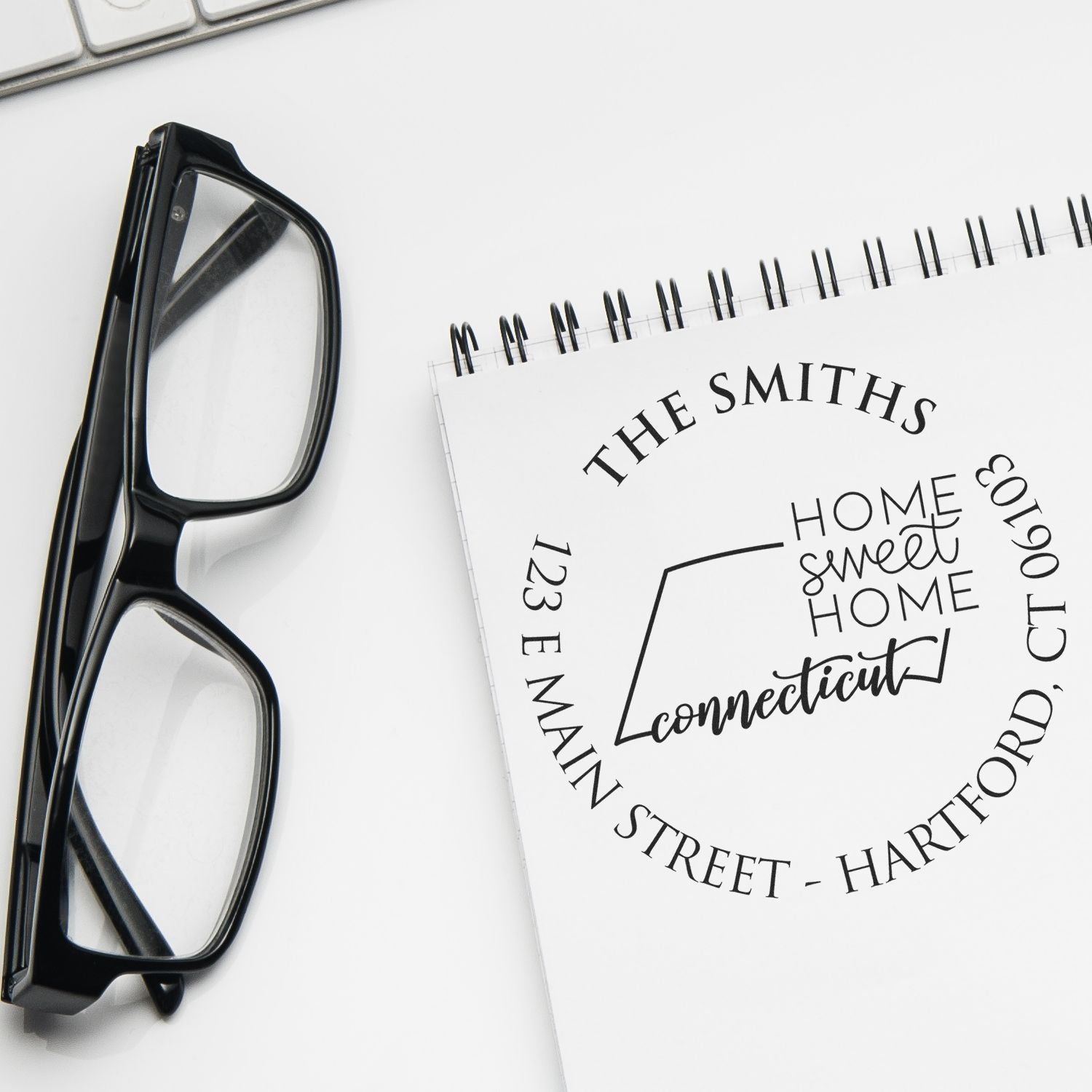 Wooden Handle Round Connecticut State Home Sweet Home Address Rubber Stamp - Engineer Seal Stamps