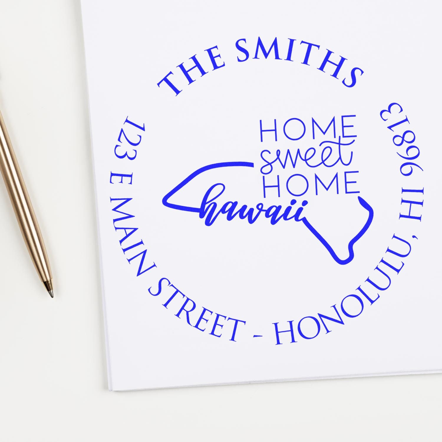 Self-Inking Round Hawaii State Home Sweet Home Personalized Mailing Address Rubber Stamp - Engineer Seal Stamps