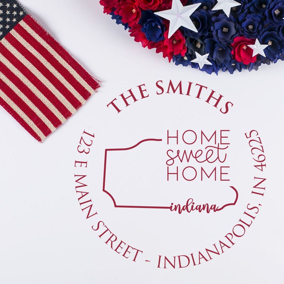 Wooden Handle Round Illinois State Home Sweet Home Custom Address Return Rubber Stamp - Engineer Seal Stamps