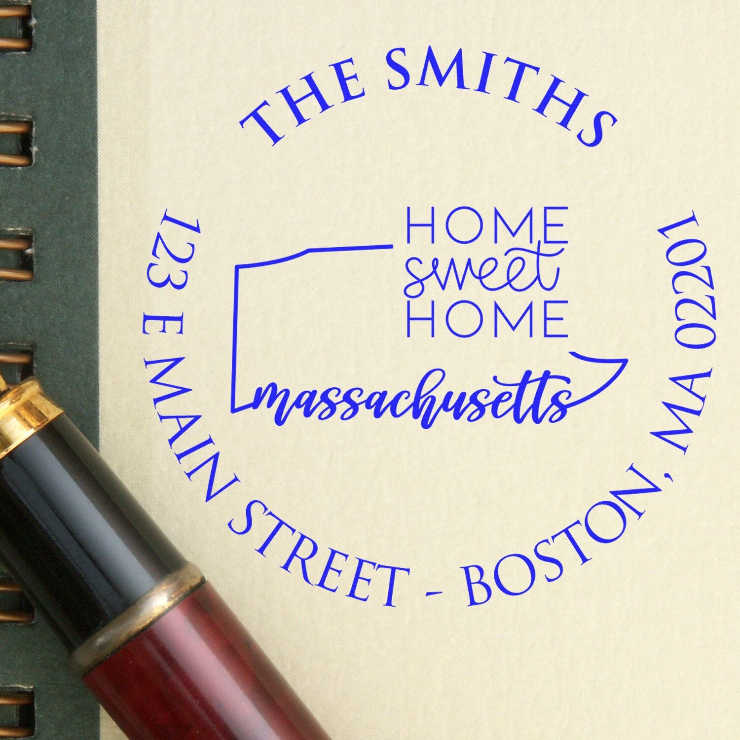 Round PSI Massachusetts State Home Sweet Home Personalized Address Label Pre-Inked Stamp - Engineer Seal Stamps