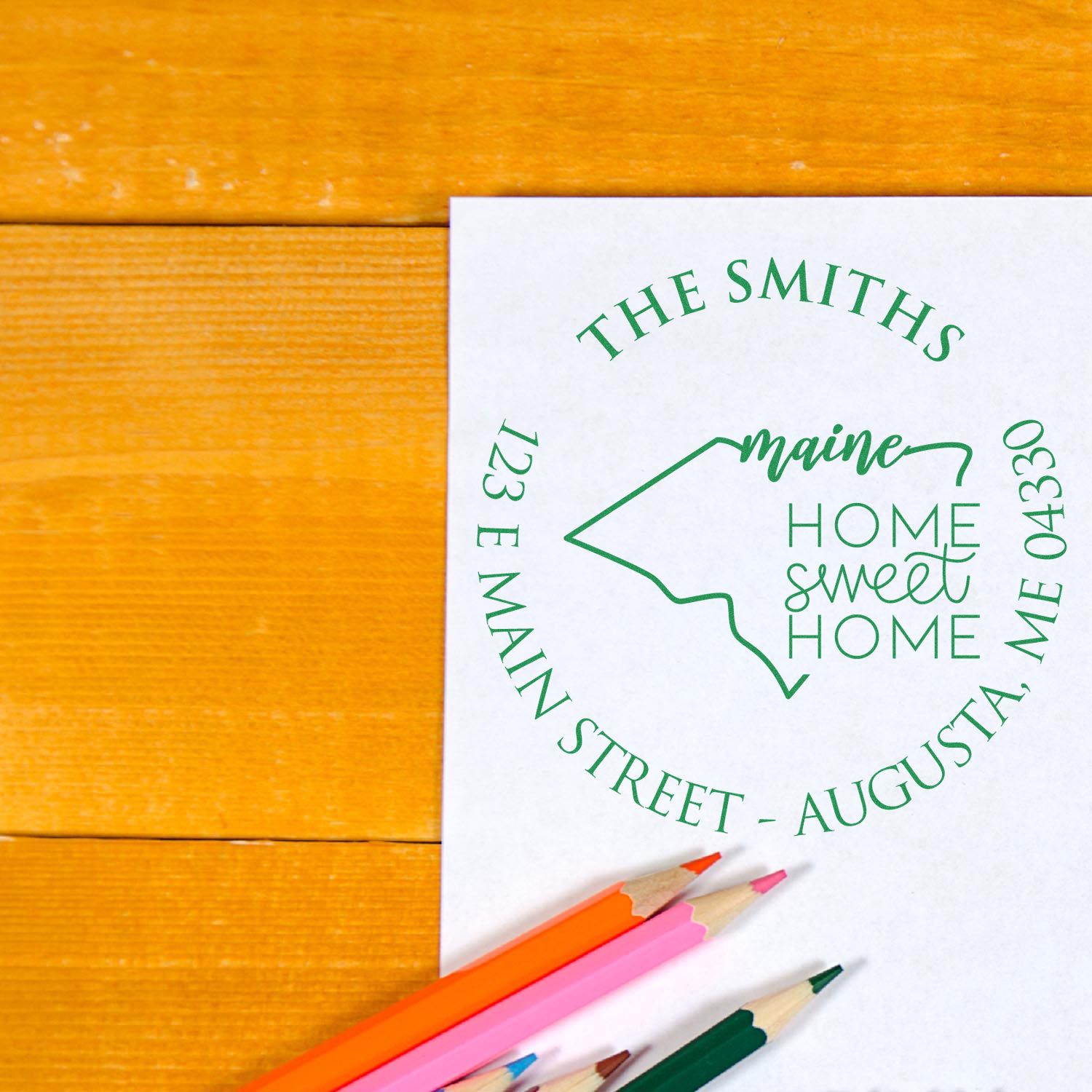 Wooden Handle Round Maine State Home Sweet Home Custom Home Address For Envelopes Rubber Stamp - Engineer Seal Stamps