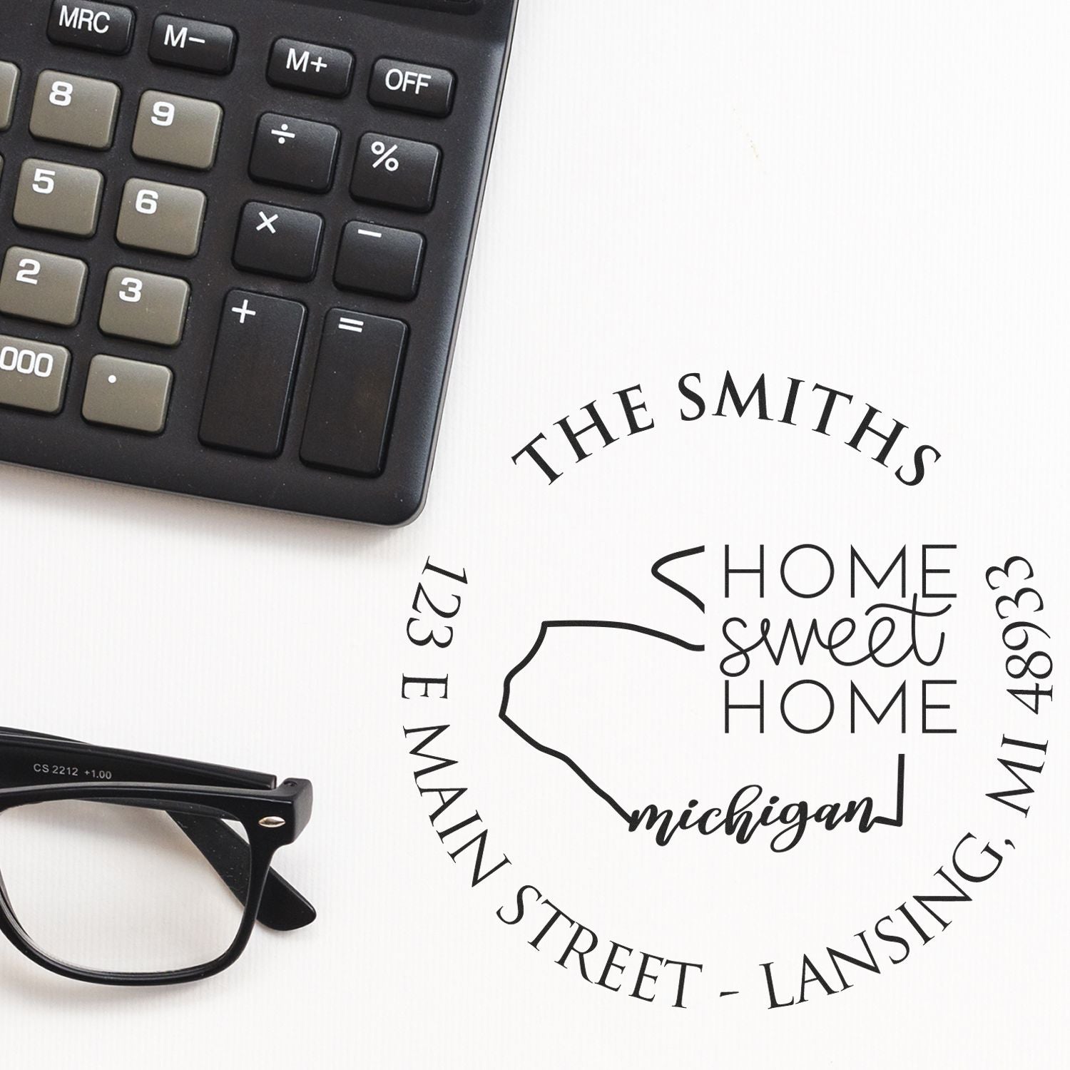 Wooden Handle Round Michigan State Home Sweet Home Custom Home Address Rubber Stamp - Engineer Seal Stamps