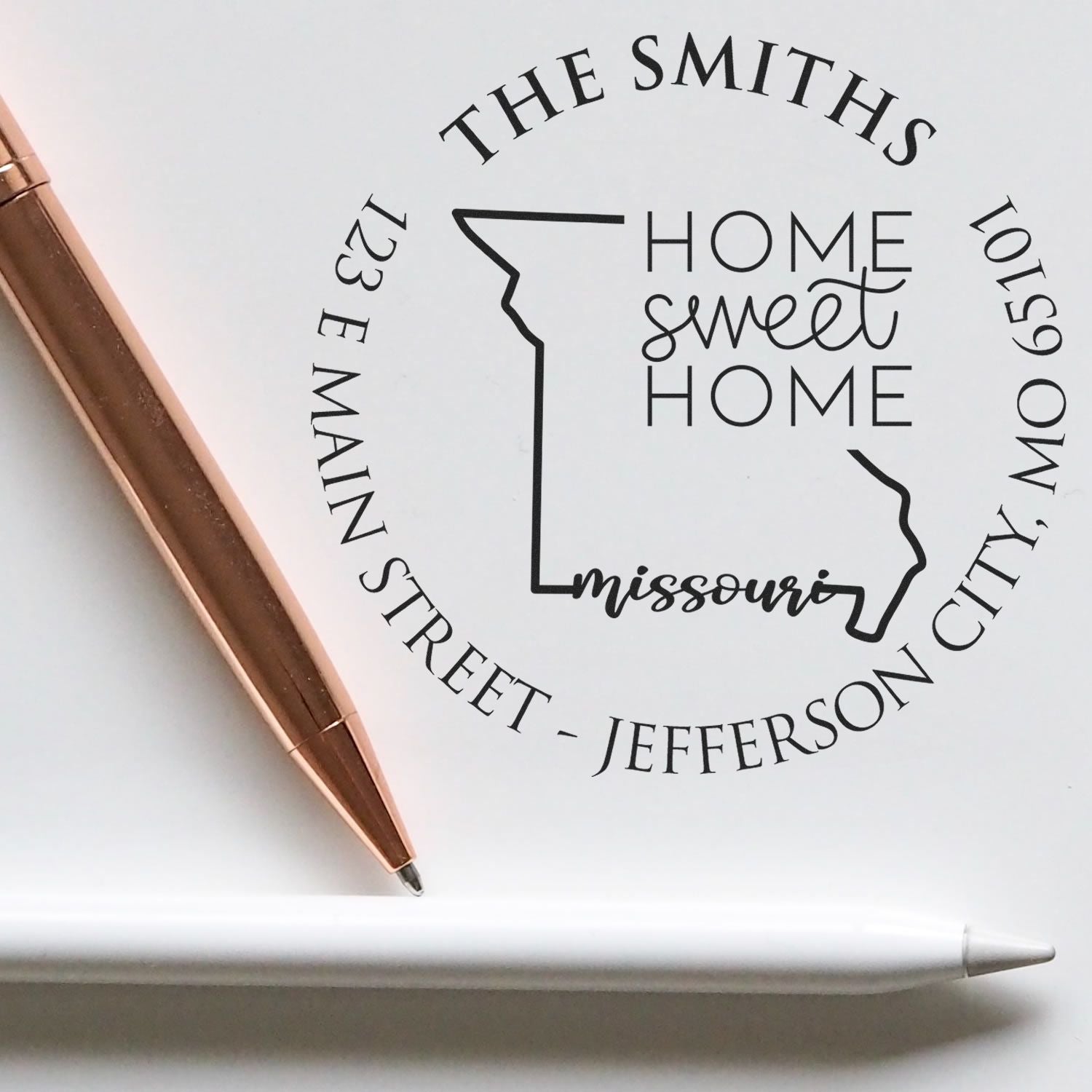 Round PSI Missouri State Home Sweet Home Personalized Address Return Stamp - Engineer Seal Stamps