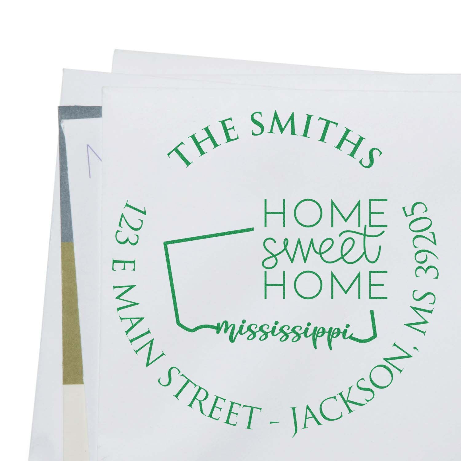 Round PSI Mississippi State Home Sweet Home Personalized Address Return Pre-Inked Stamp - Engineer Seal Stamps