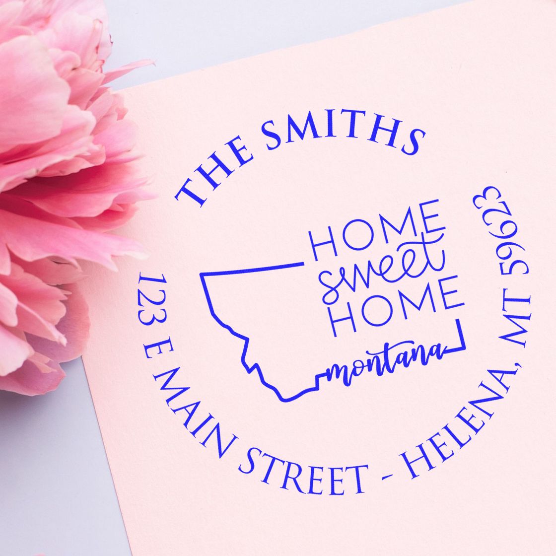 Round PSI Montana State Home Sweet Home Personalized Address Return Stamper - Engineer Seal Stamps