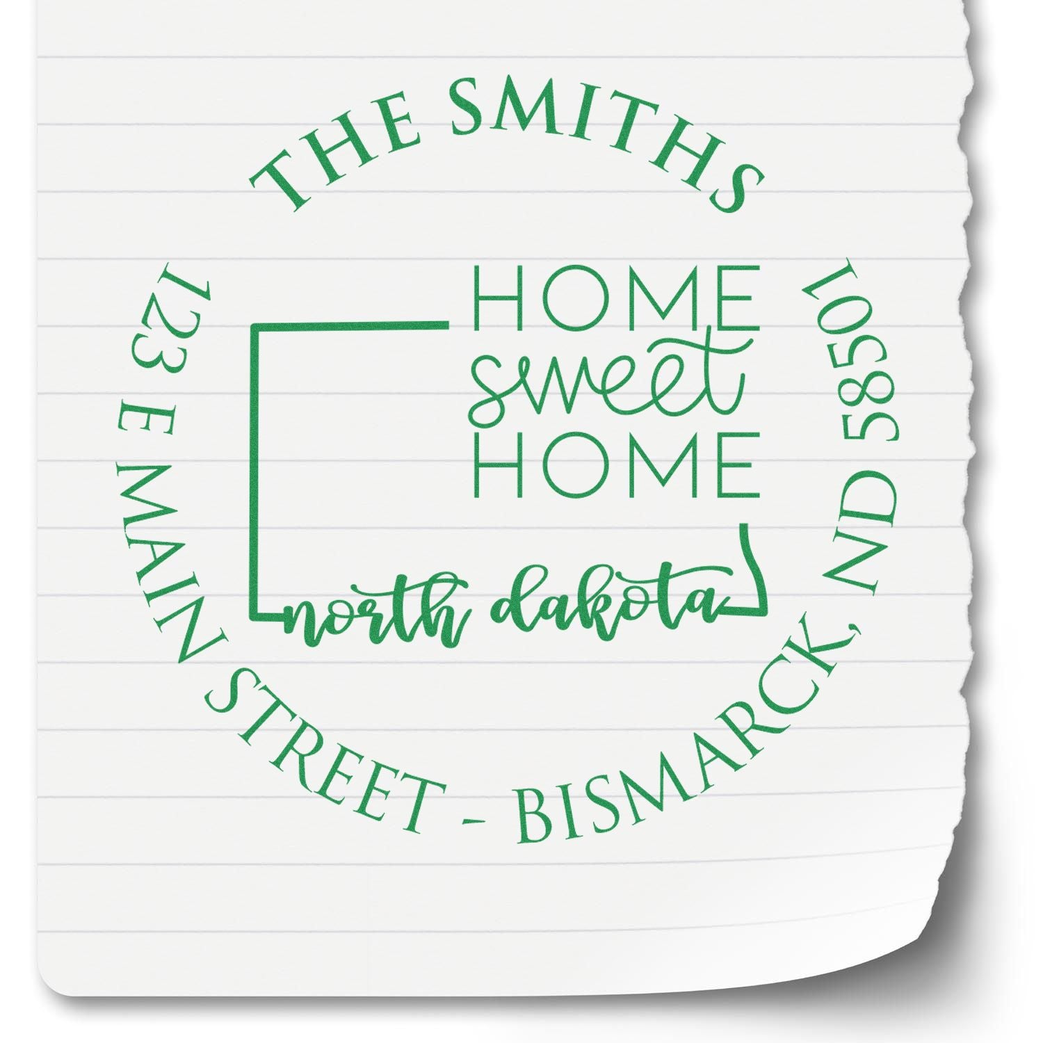 Round PSI North Dakota State Home Sweet Home Personalized Home Address Stamp - Engineer Seal Stamps