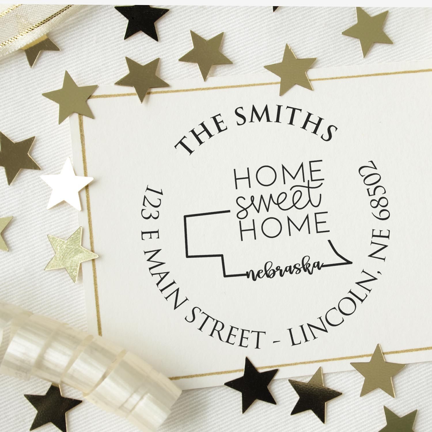 Round PSI Nebraska State Home Sweet Home Personalized Address Pre-Inked Stamp - Engineer Seal Stamps