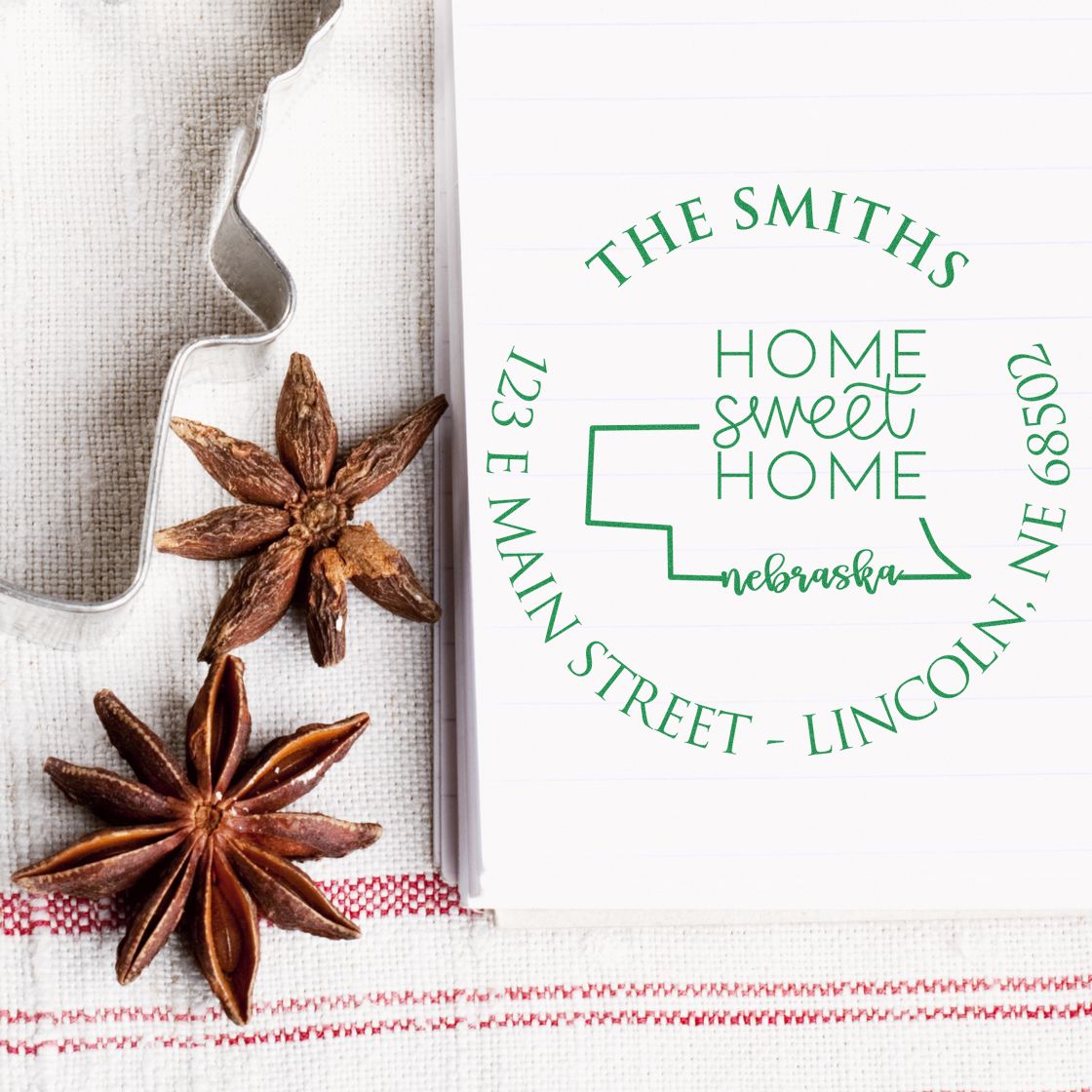 Slim Nebraska State Home Sweet Home Home Address For Envelopes Pre-Inked Stamp - Engineer Seal Stamps