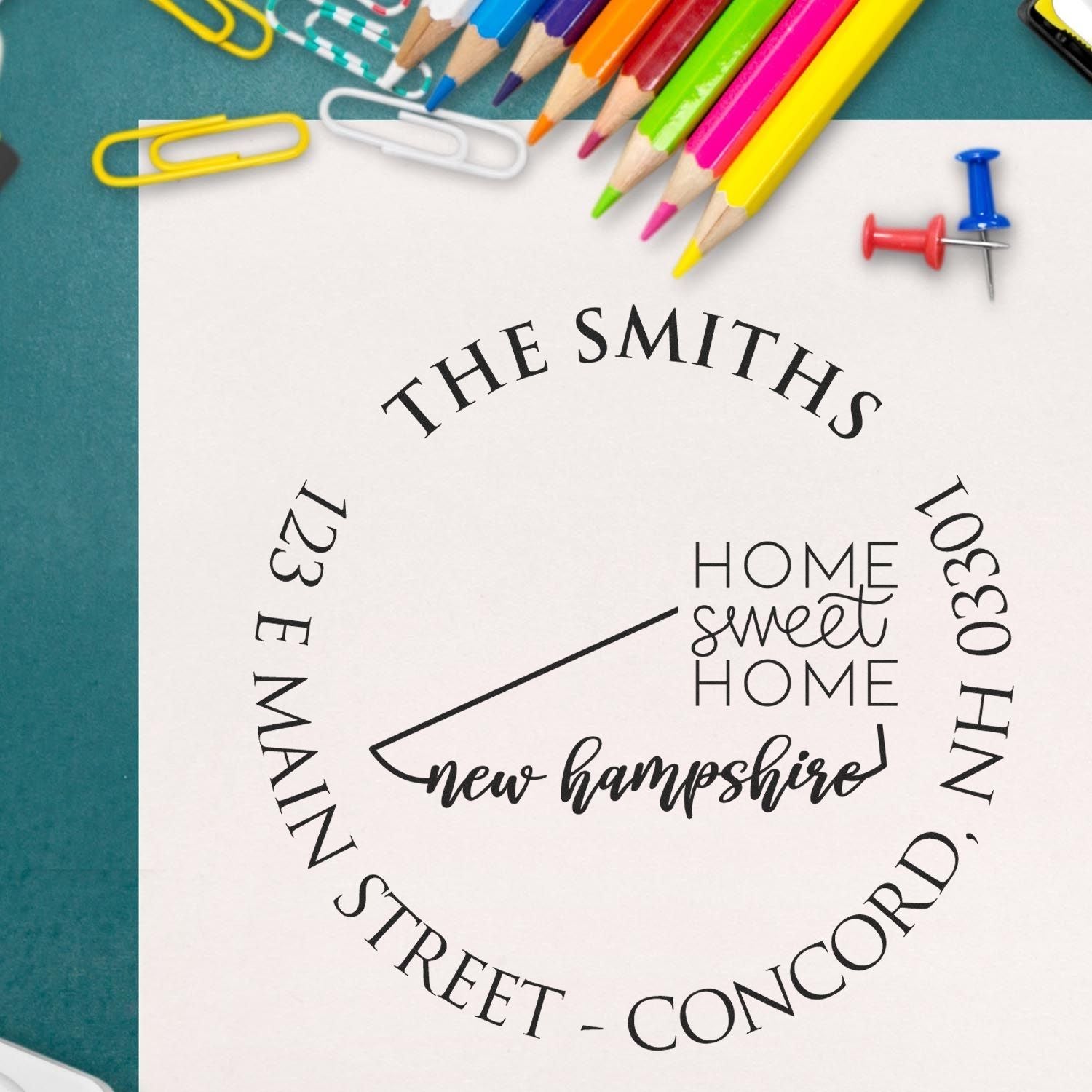 Round PSI New Hampshire State Home Sweet Home Personalized Address Stamper - Engineer Seal Stamps