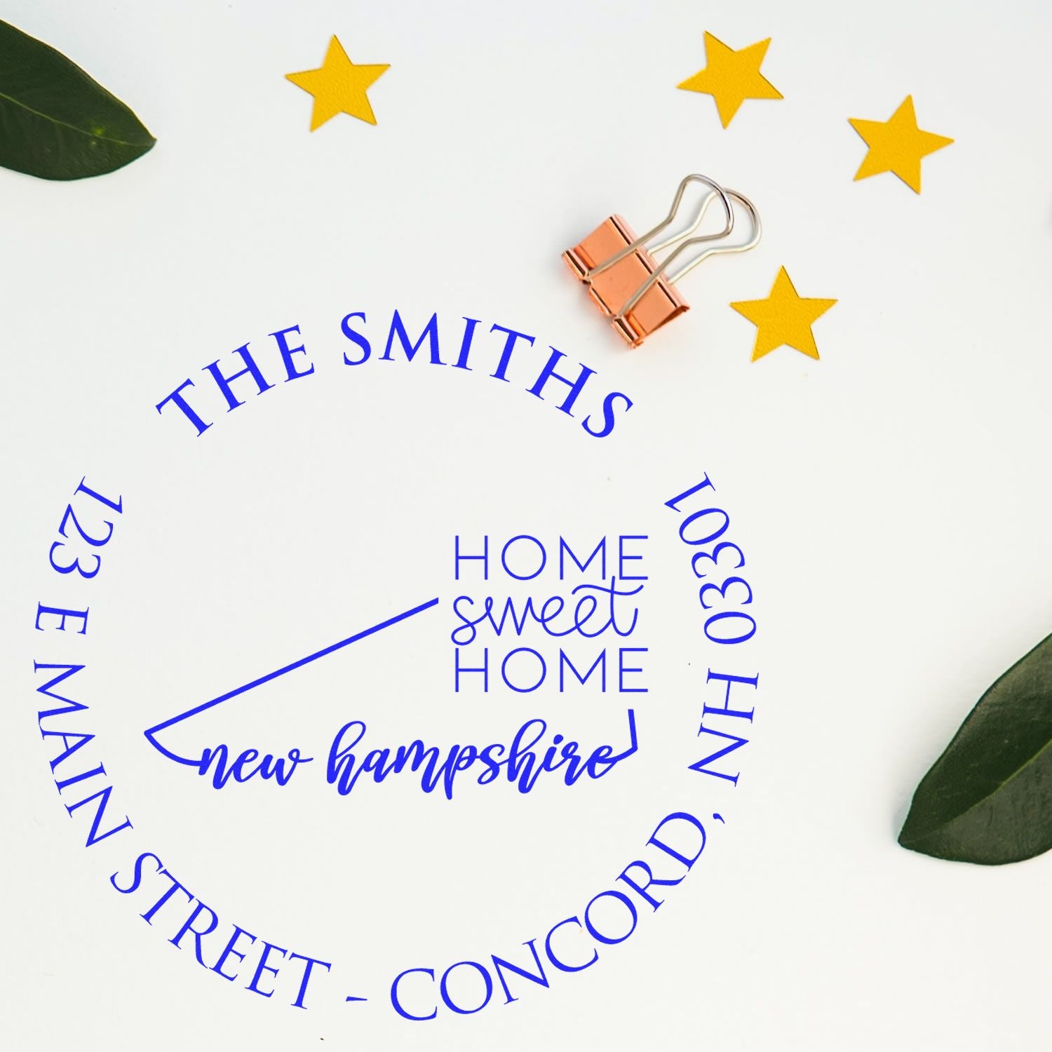 Wooden Handle Round New Hampshire State Home Sweet Home Custom Mail Stamp - Engineer Seal Stamps