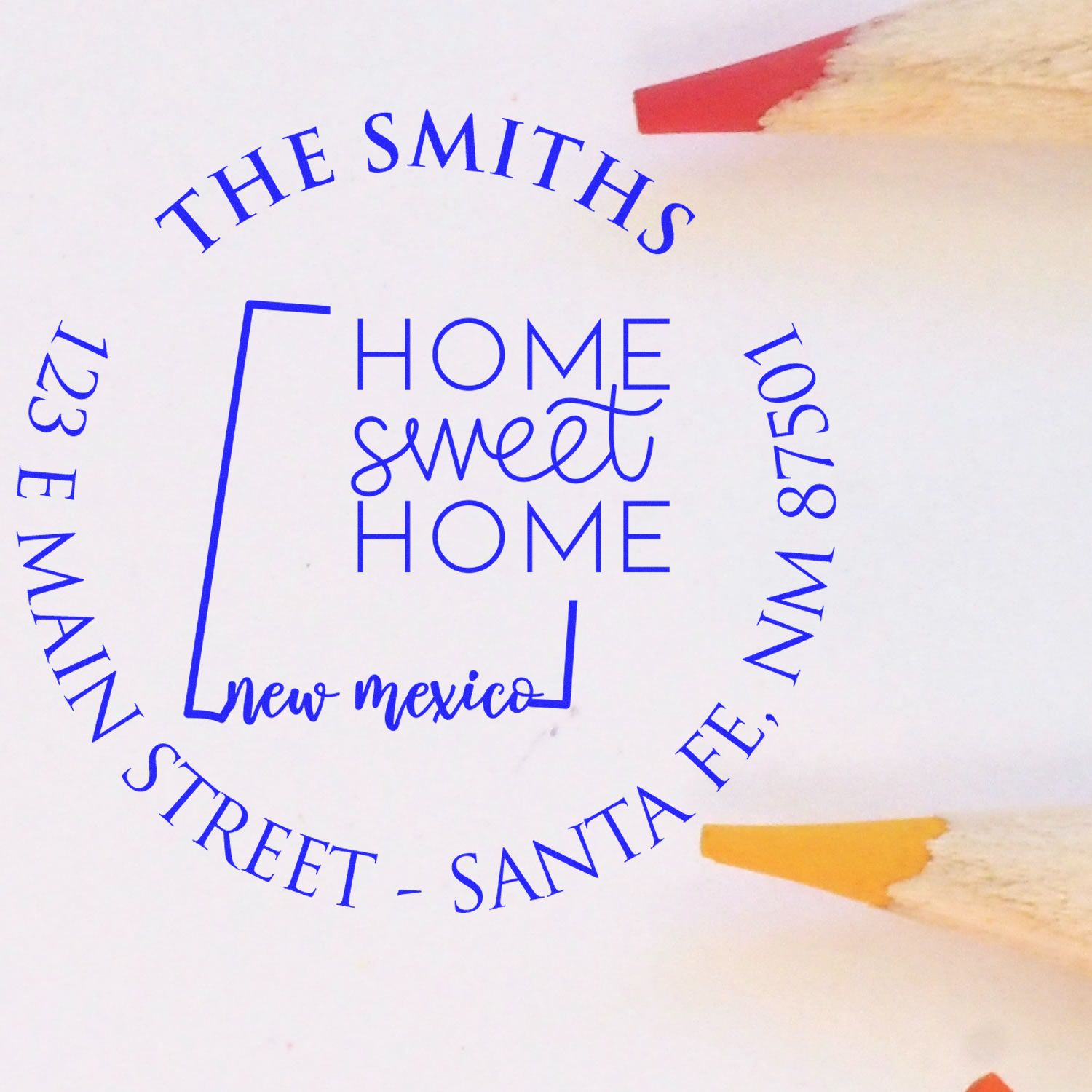 Wooden Handle Round New Mexico State Home Sweet Home Custom Mailing Address Rubber Stamp - Engineer Seal Stamps