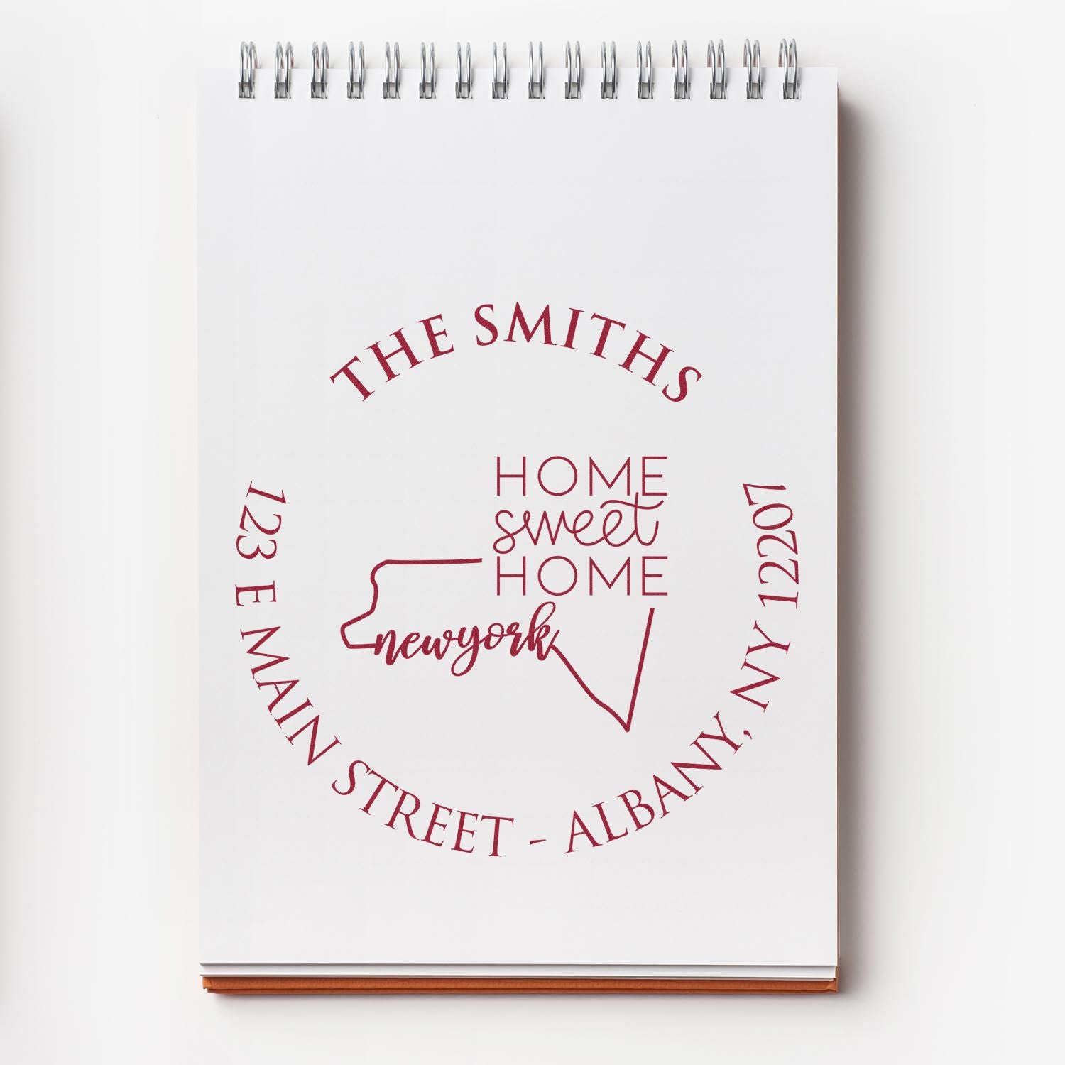 Wooden Handle Round New York State Home Sweet Home Custom Mailing Address Stamp - Engineer Seal Stamps