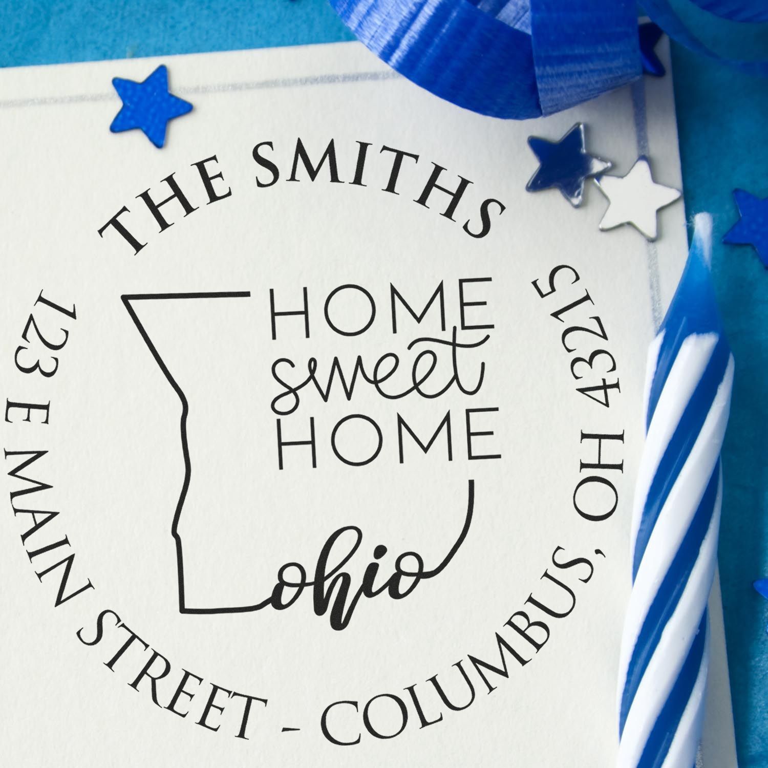 Round PSI Ohio State Home Sweet Home Personalized Home Address Stamper - Engineer Seal Stamps