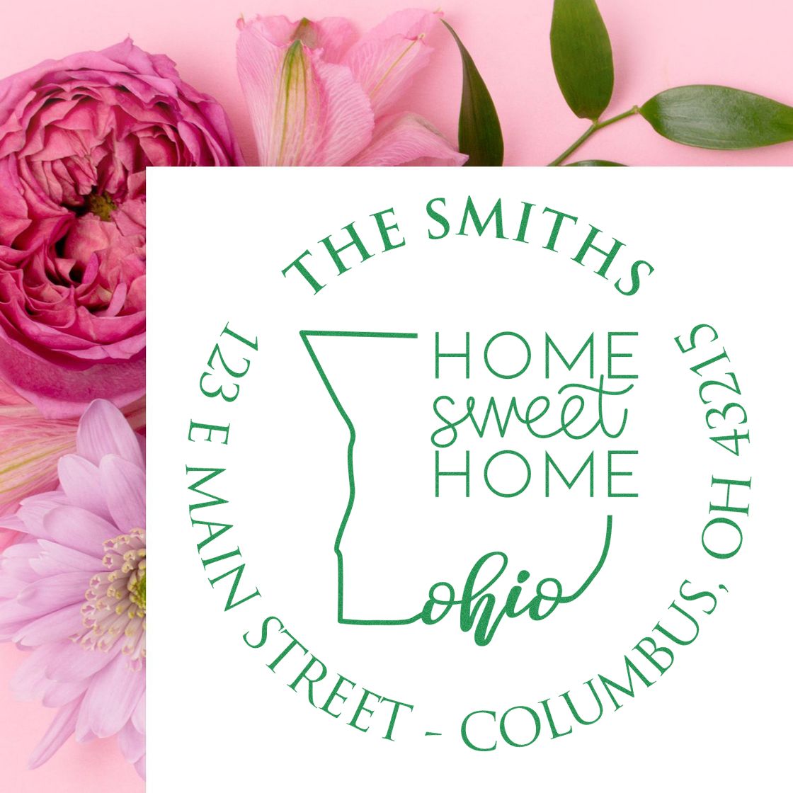Round PSI Ohio State Home Sweet Home Personalized Home Address Stamper - Engineer Seal Stamps