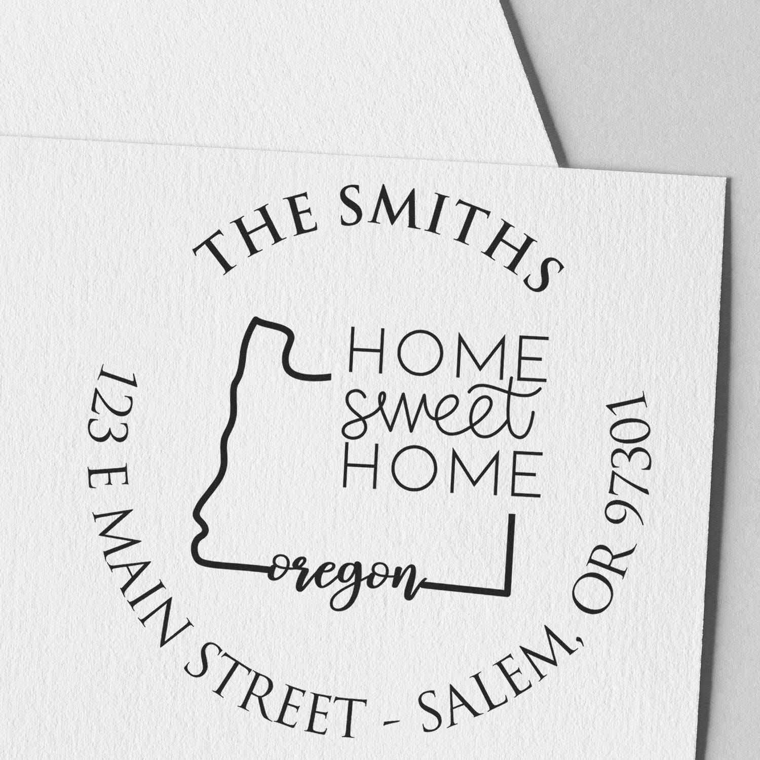 Wooden Handle Round Oregon State Home Sweet Home Custom Name and Address Rubber Stamp - Engineer Seal Stamps