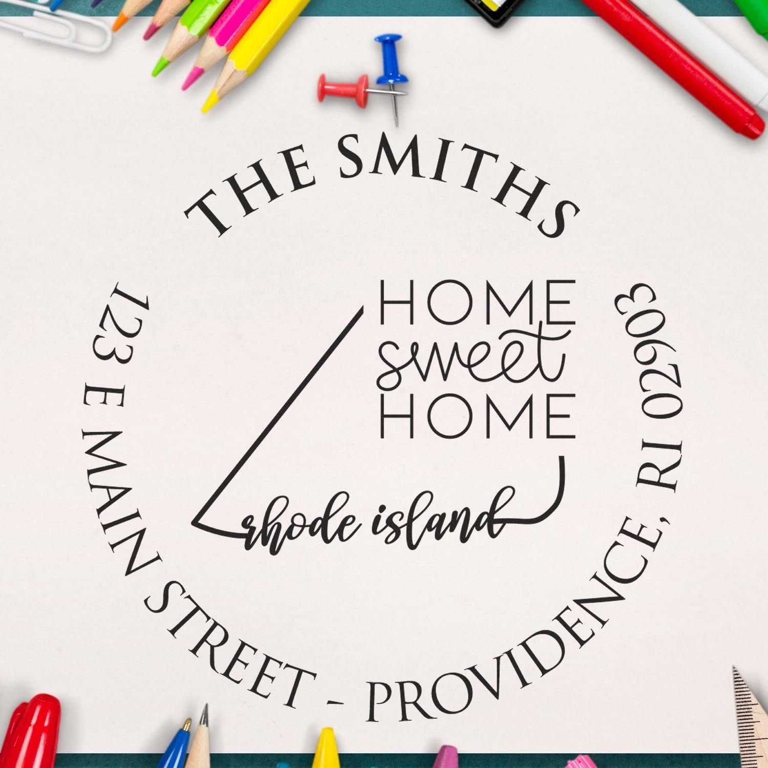 Slim Rhode Island State Home Sweet Home Mailing Address Pre-Inked Stamp - Engineer Seal Stamps