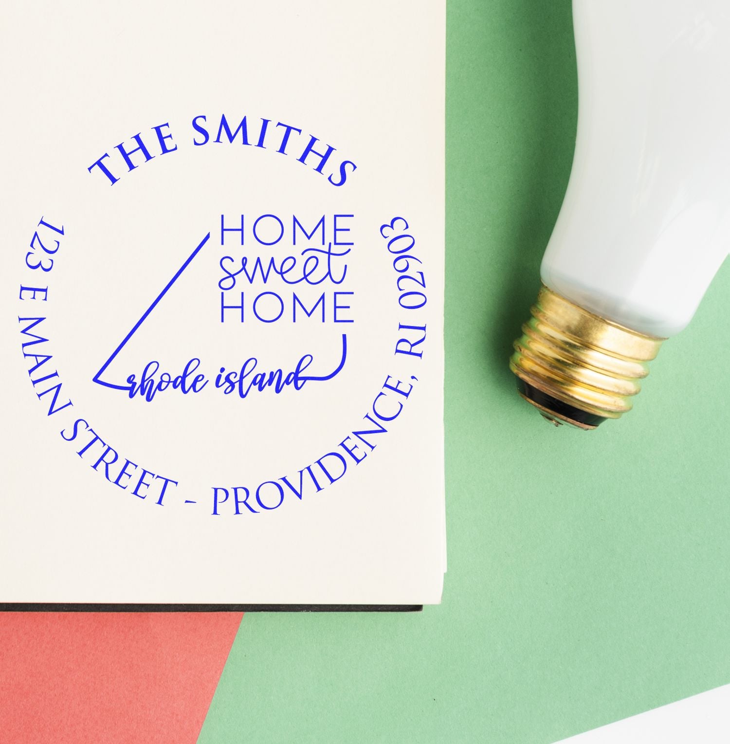 Wooden Handle Round Rhode Island State Home Sweet Home Custom Name and Address Rubber Stamp - Engineer Seal Stamps