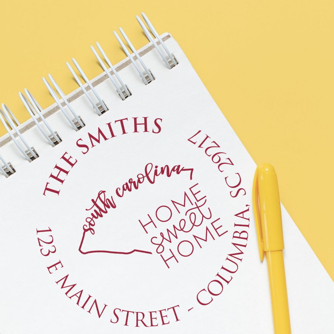 Round PSI South Carolina State Home Sweet Home Personalized Mail Stamp - Engineer Seal Stamps