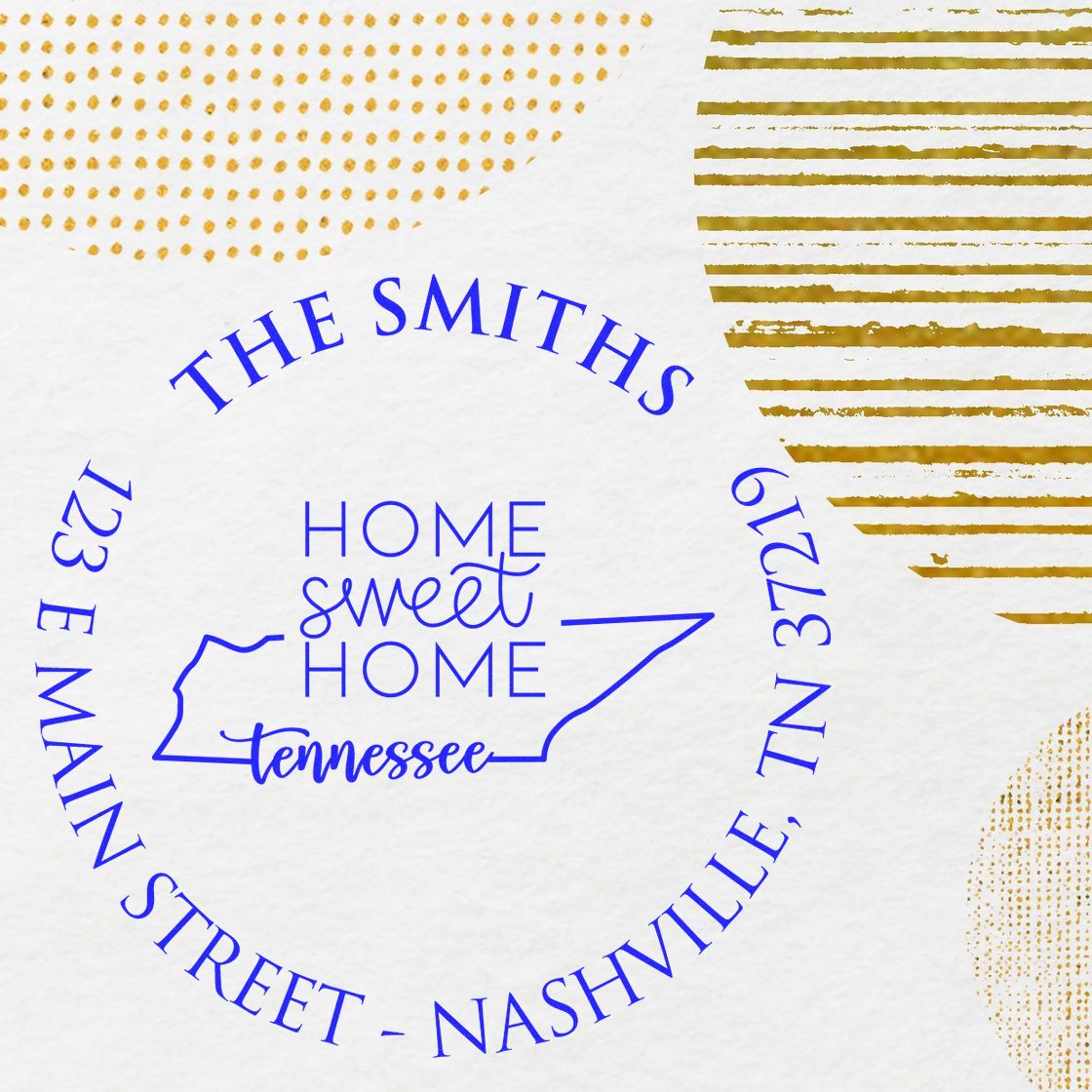 Round PSI Tennessee State Home Sweet Home Personalized Mailing Address Pre-Inked Stamp - Engineer Seal Stamps
