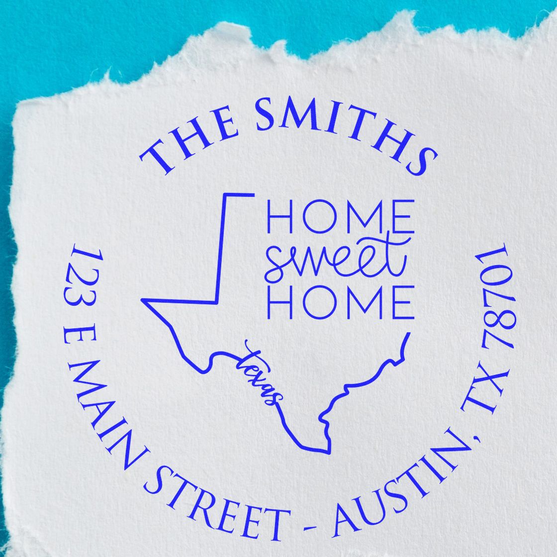Round PSI Texas State Home Sweet Home Personalized Mailing Address Stamp - Engineer Seal Stamps