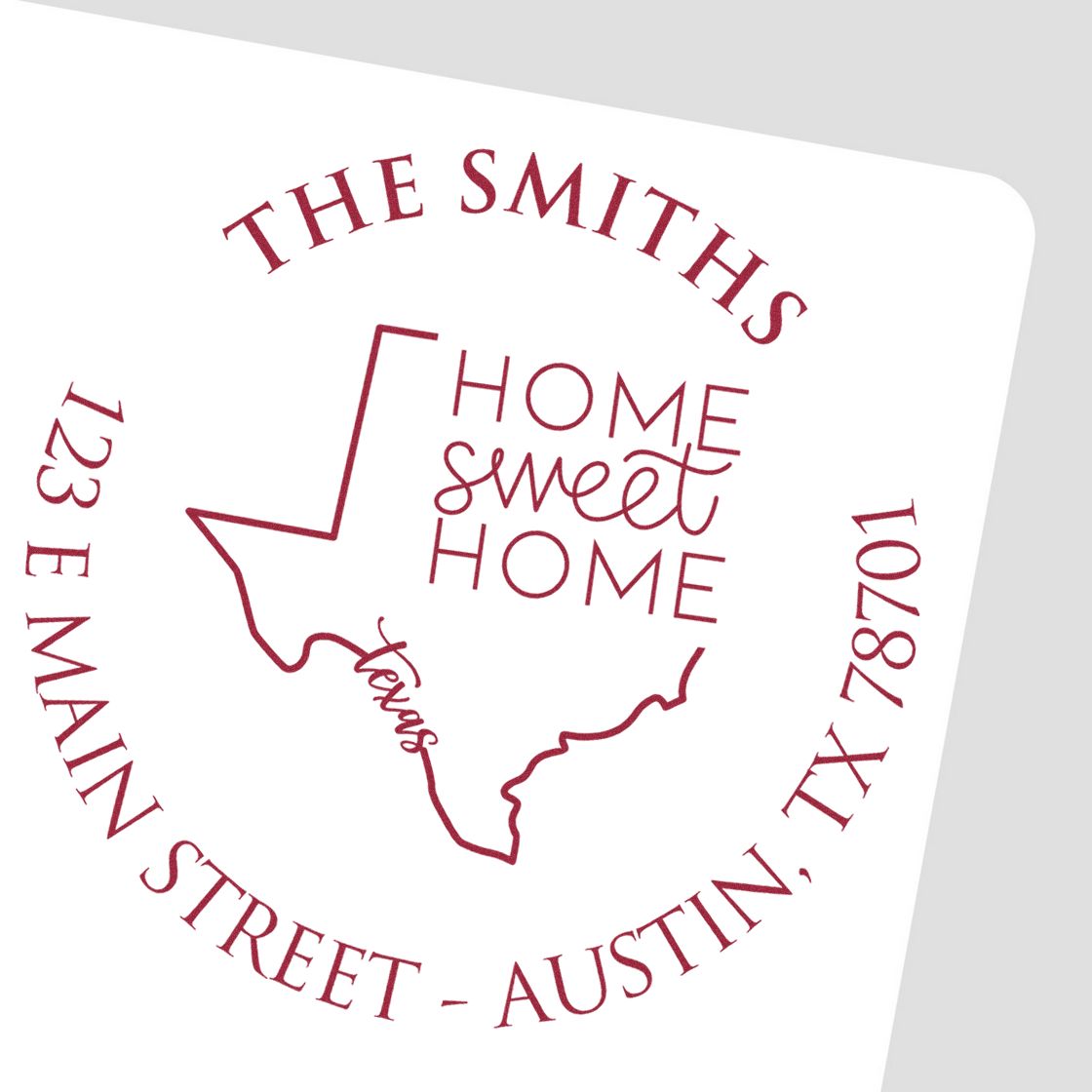 Round PSI Texas State Home Sweet Home Personalized Mailing Address Stamp - Engineer Seal Stamps