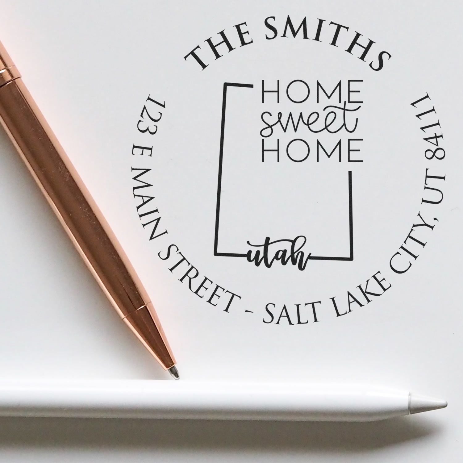 Wooden Handle Round Utah State Home Sweet Home Custom New Home Address Stamp - Engineer Seal Stamps