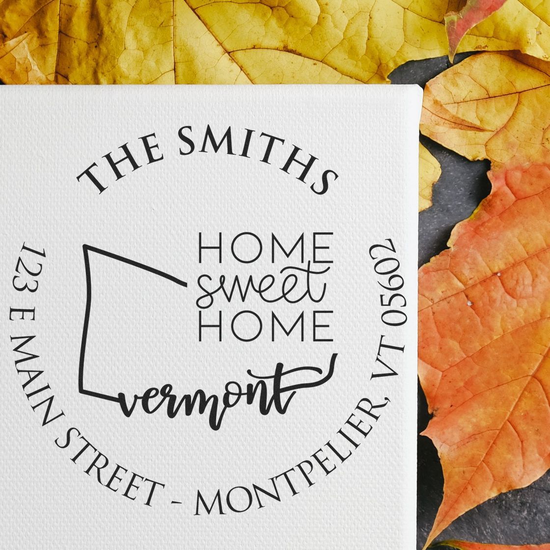 Round PSI Vermont State Home Sweet Home Personalized Mailing Pre-Inked Stamp - Engineer Seal Stamps