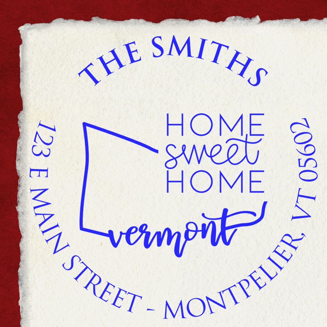 Slim Vermont State Home Sweet Home Name and Address Pre-Inked Stamp - Engineer Seal Stamps