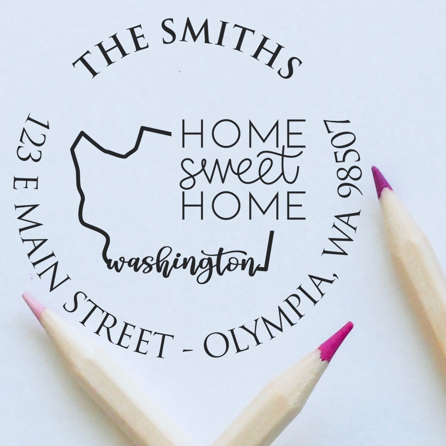 Round PSI Washington State Home Sweet Home Personalized Mailing Stamper - Engineer Seal Stamps