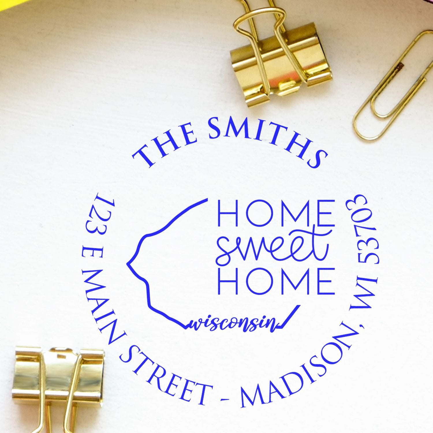 Self-Inking Round Wisconsin State Home Sweet Home Custom Address Stamper - Engineer Seal Stamps