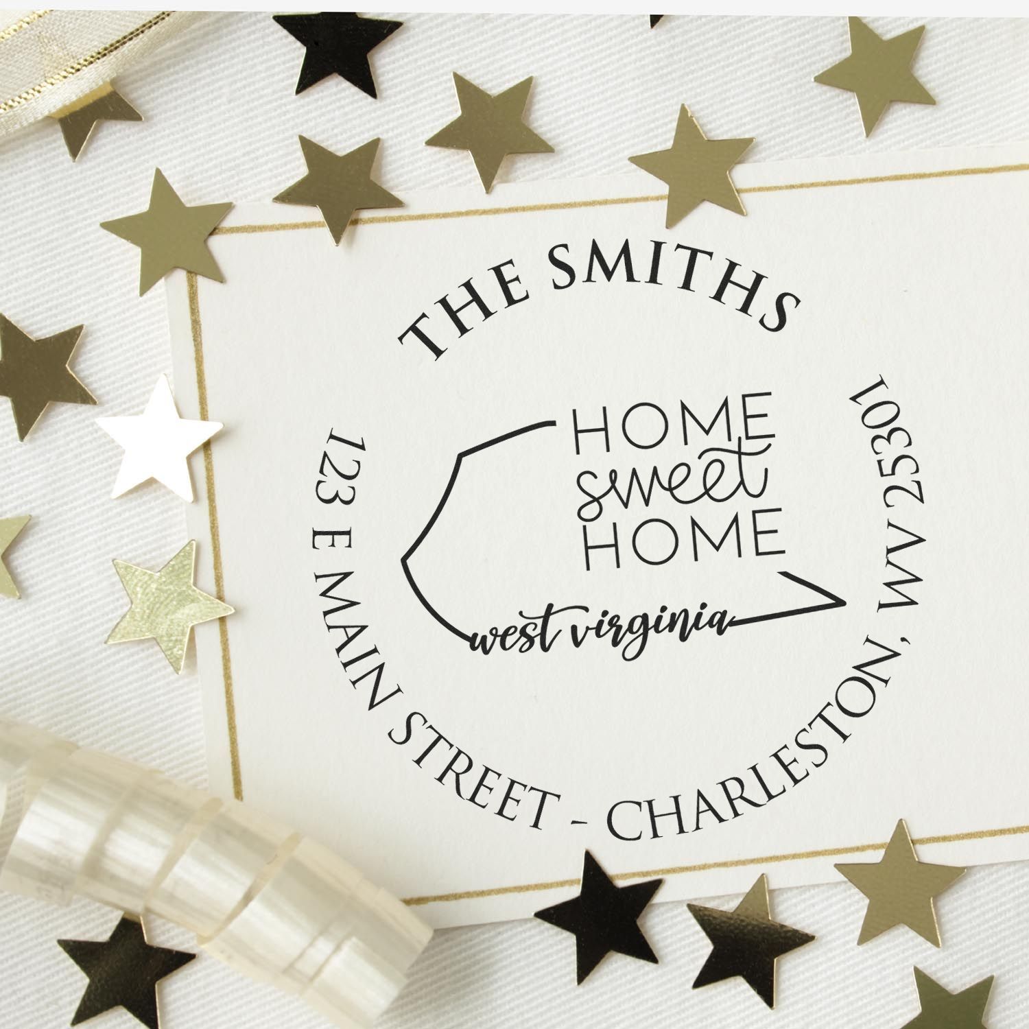Round PSI West Virginia State Home Sweet Home Personalized Name and Address Pre-Inked Stamp - Engineer Seal Stamps