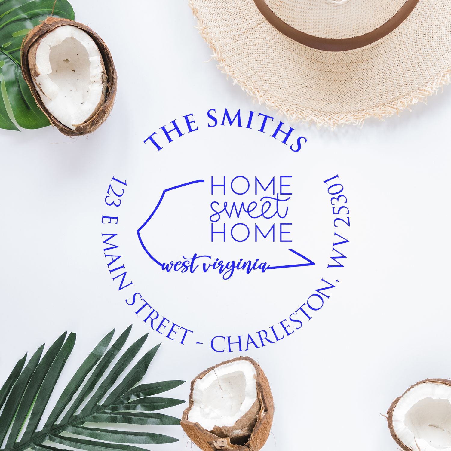 Wooden Handle Round West Virginia State Home Sweet Home Custom Return Address Rubber Stamp - Engineer Seal Stamps