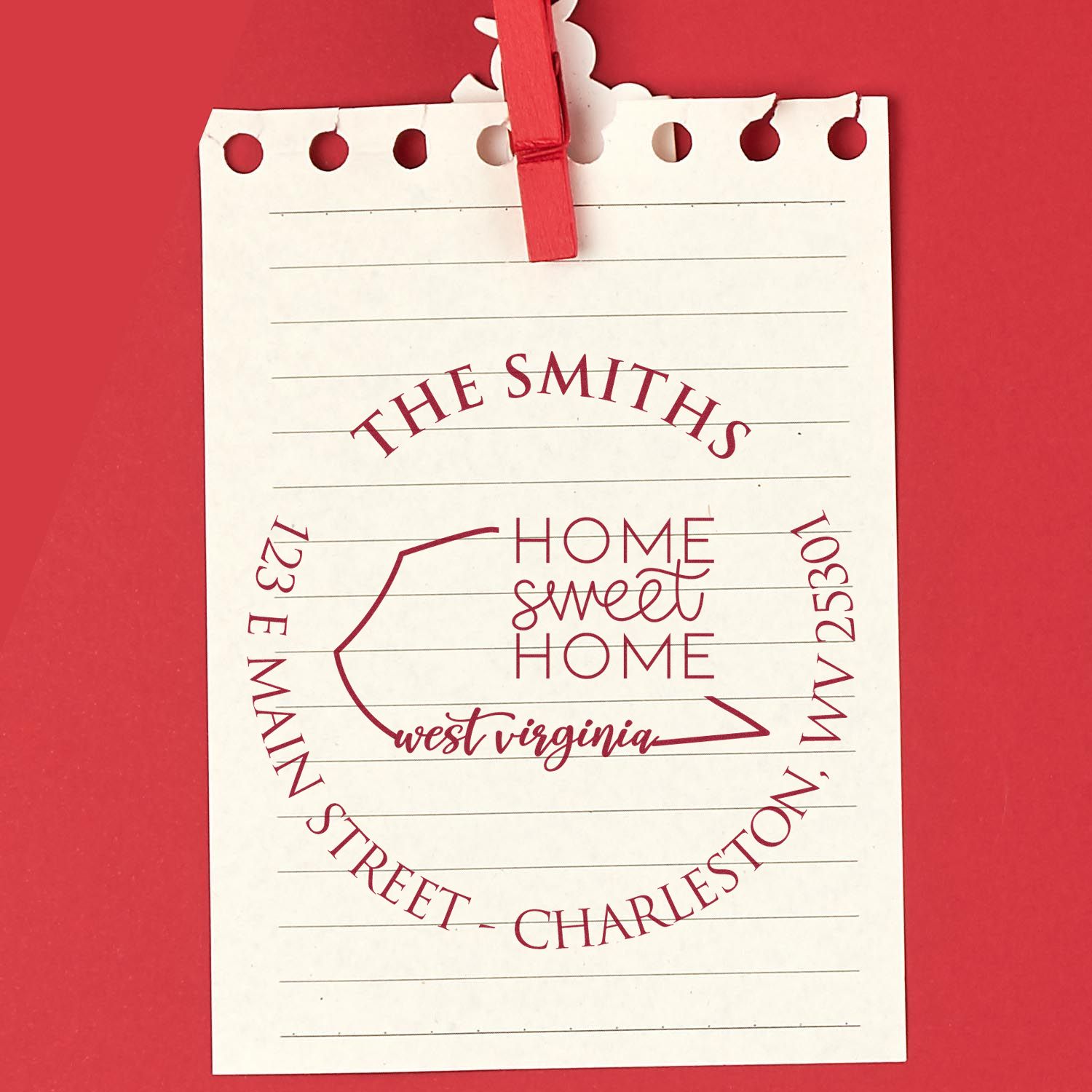 Wooden Handle Round West Virginia State Home Sweet Home Custom Return Address Rubber Stamp - Engineer Seal Stamps