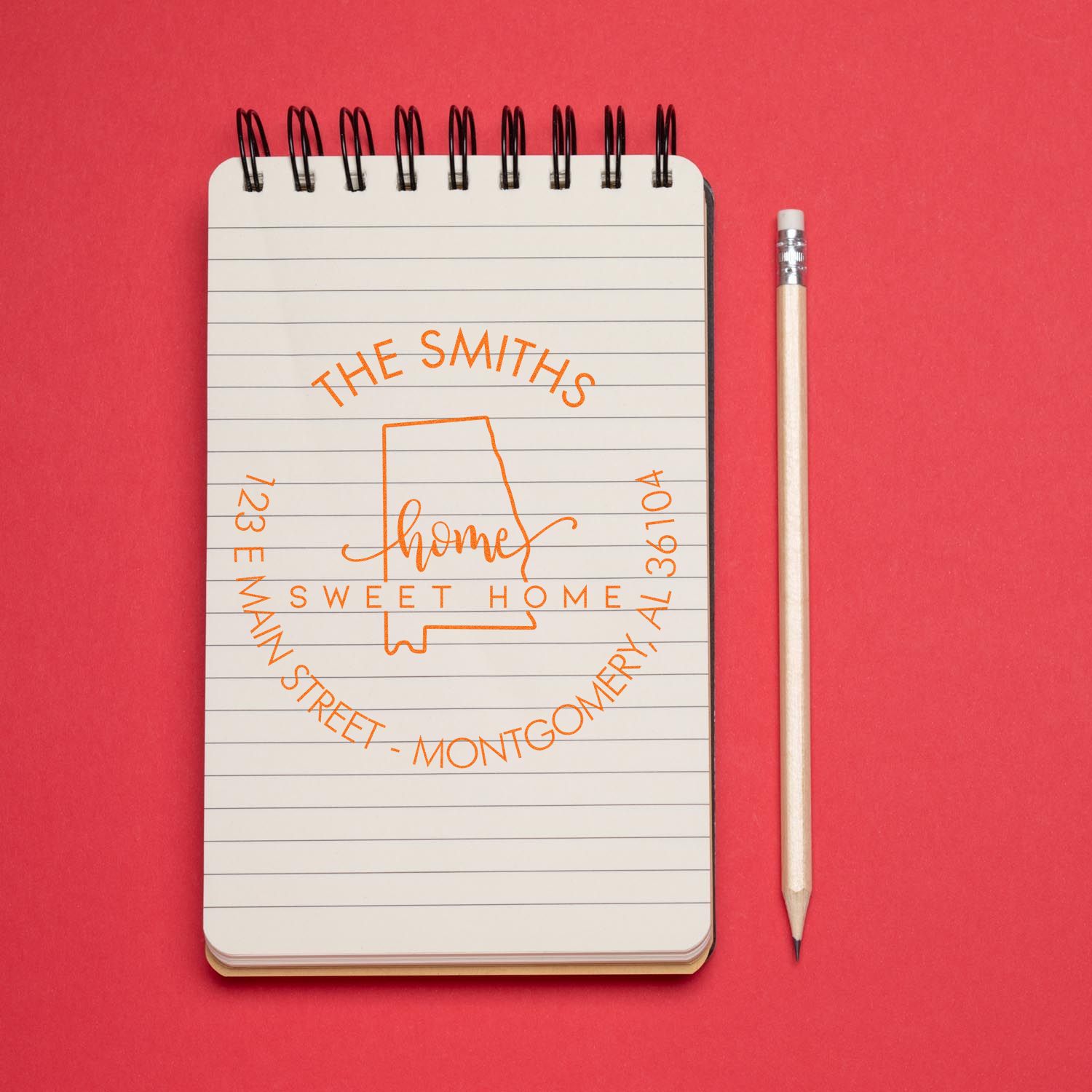 Wooden Handle Round Home Sweet Home for Alabama Customizable Address Return Rubber Stamp - Engineer Seal Stamps