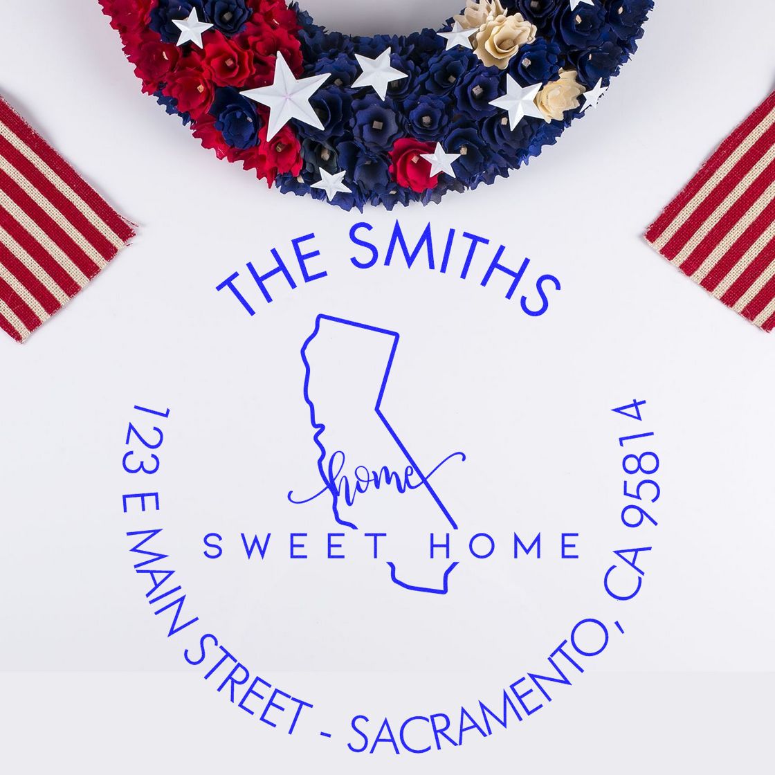 Round PSI Home Sweet Home for California Personalized New Home Address Stamper - Engineer Seal Stamps