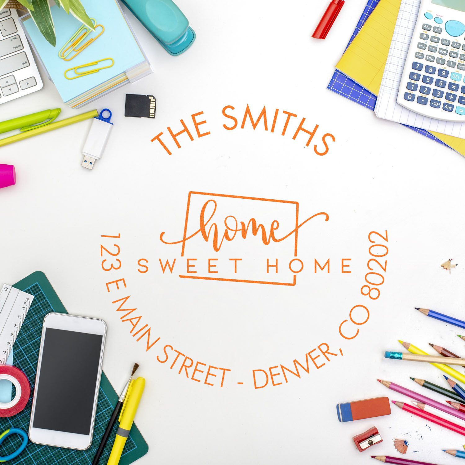 Round PSI Home Sweet Home for Colorado Personalized Return Address Pre-Inked Stamp - Engineer Seal Stamps
