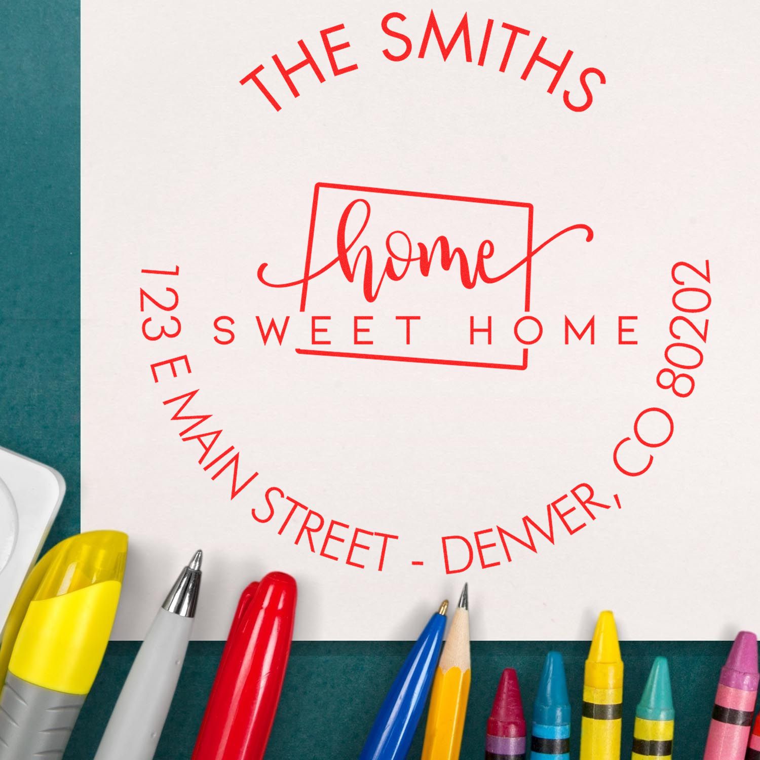 Wooden Handle Round Home Sweet Home for Colorado Customizable Address Rubber Stamp - Engineer Seal Stamps