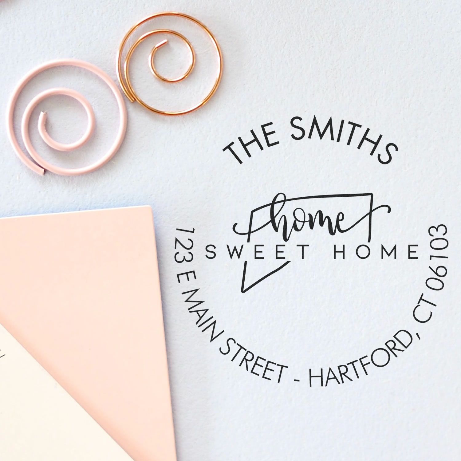 Wooden Handle Round Home Sweet Home for Connecticut Customizable Home Address For Envelopes Rubber Stamp - Engineer Seal Stamps