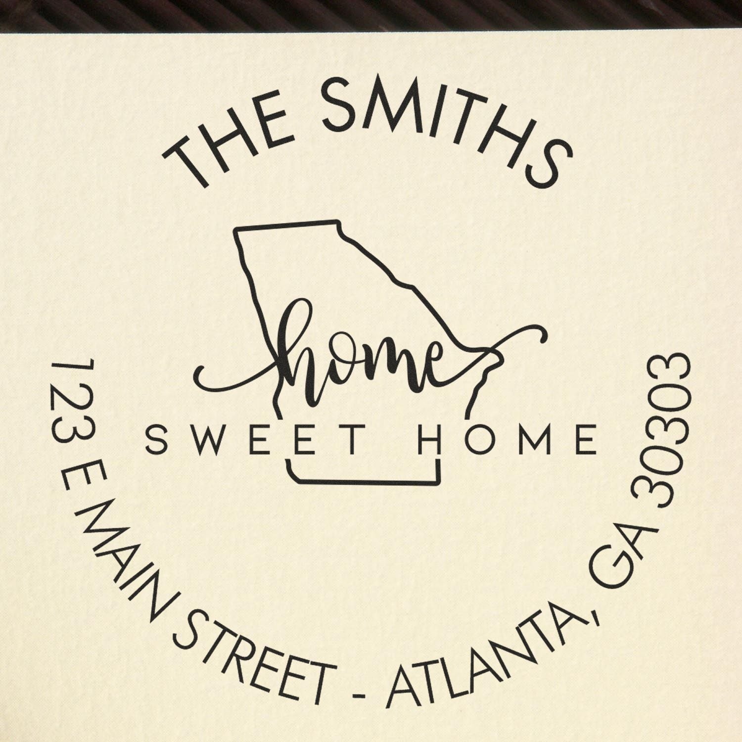 Wooden Handle Round Home Sweet Home for Georgia Customizable Home Address Rubber Stamp - Engineer Seal Stamps