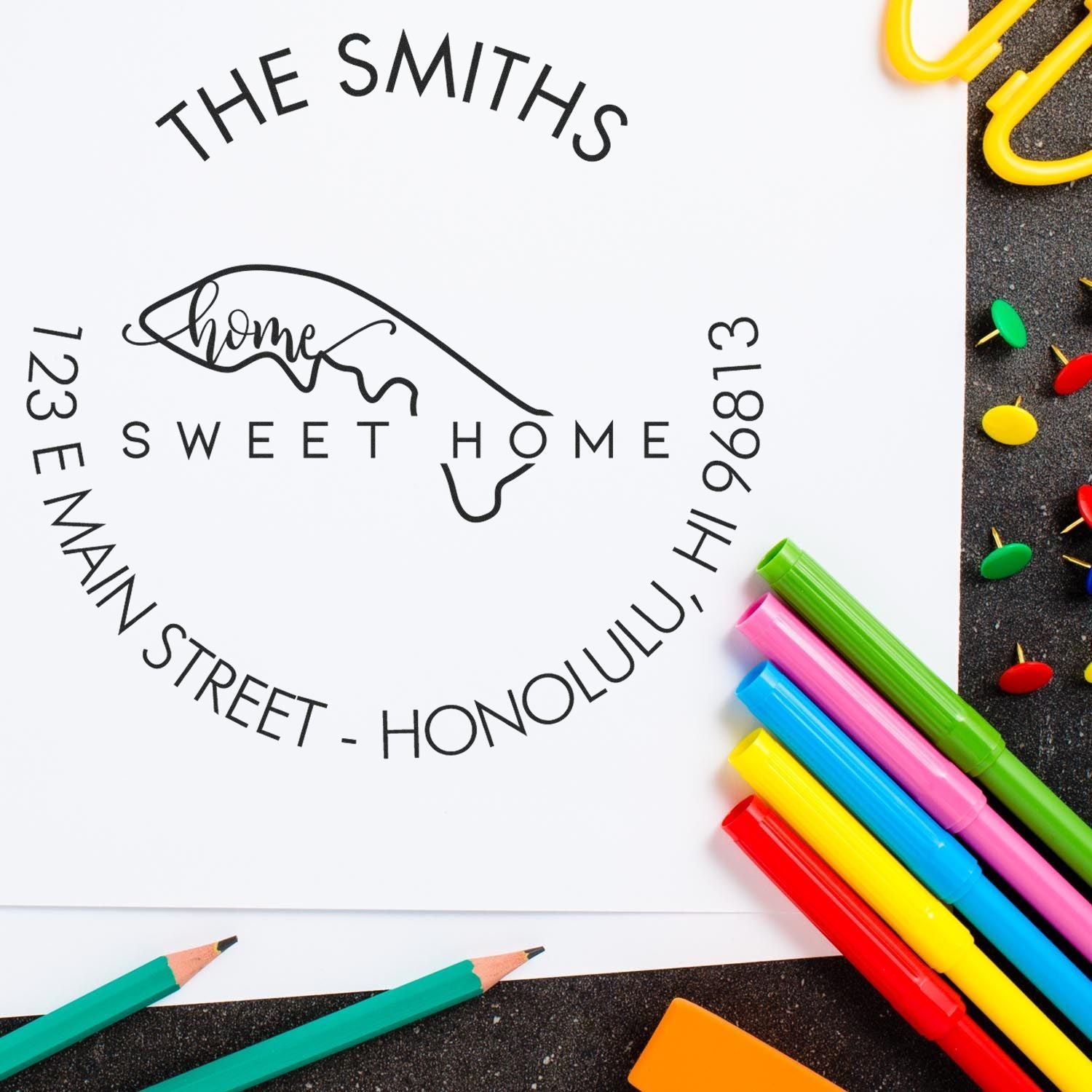 Round PSI Home Sweet Home for Hawaii Return Address Stamper - Engineer Seal Stamps