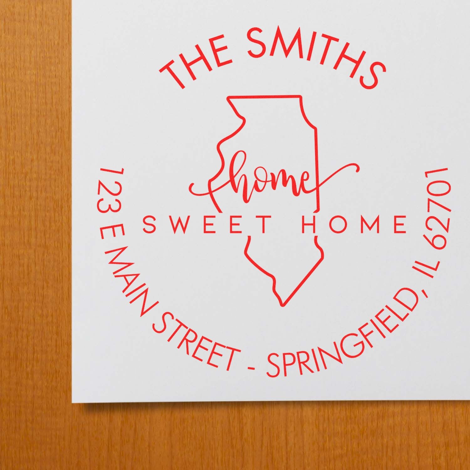 Wooden Handle Round Home Sweet Home for Illinois Customizable Mail Address Rubber Stamp - Engineer Seal Stamps
