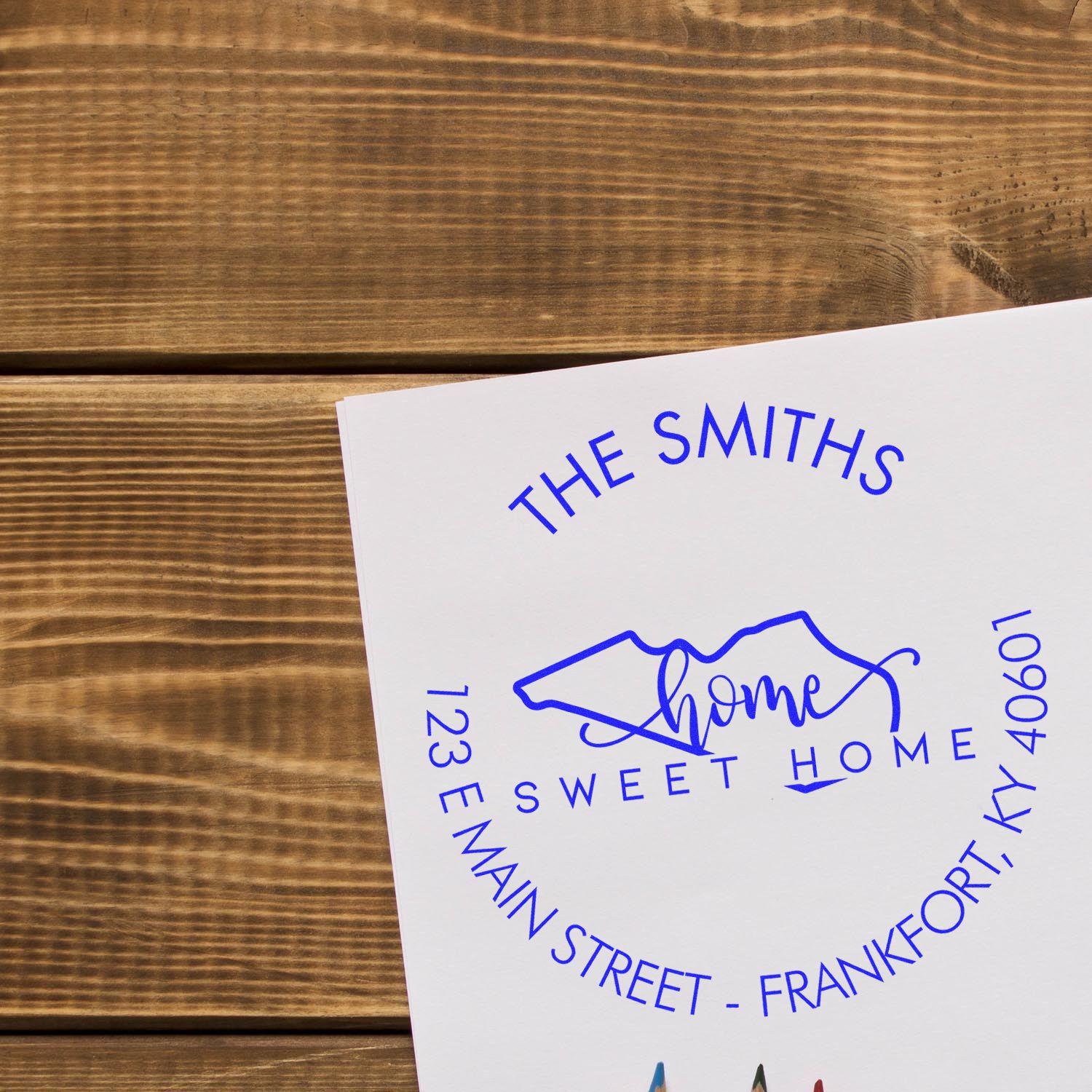 Wooden Handle Round Home Sweet Home for Kentucky Customizable Mail Stamp - Engineer Seal Stamps