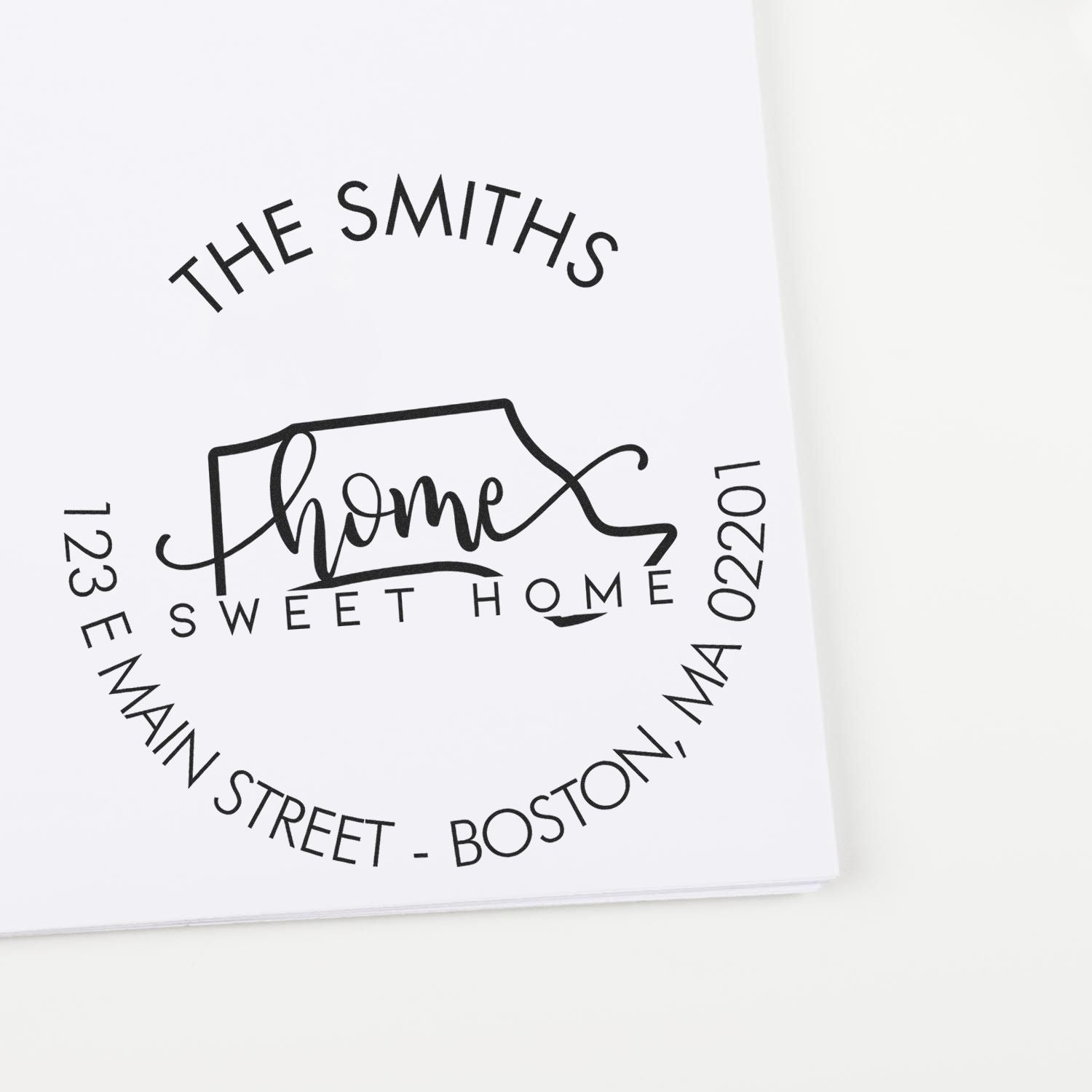 Wooden Handle Round Home Sweet Home for Massachusetts Customizable Mailing Address Rubber Stamp - Engineer Seal Stamps