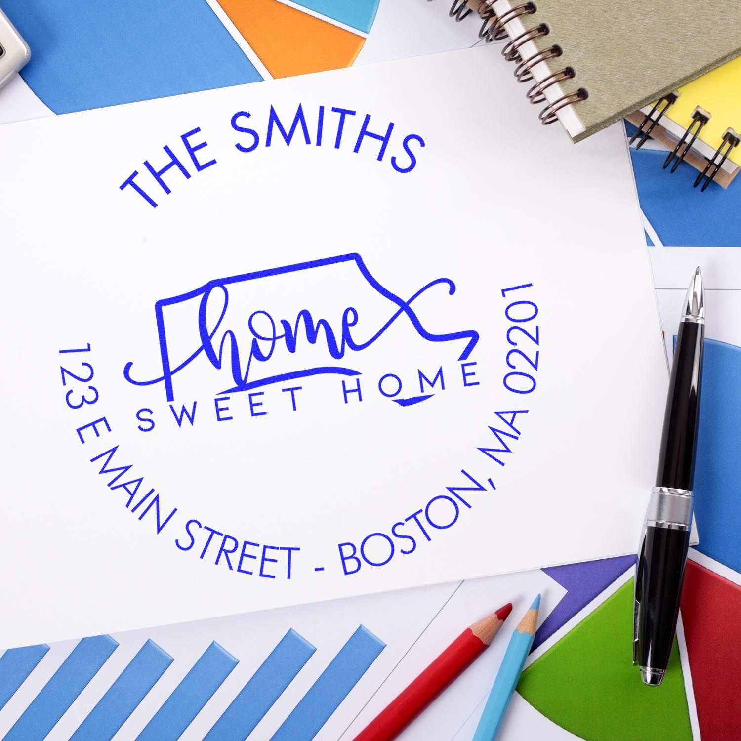 Self-Inking Round Home Sweet Home for Massachusetts Custom New Address Stamp - Engineer Seal Stamps