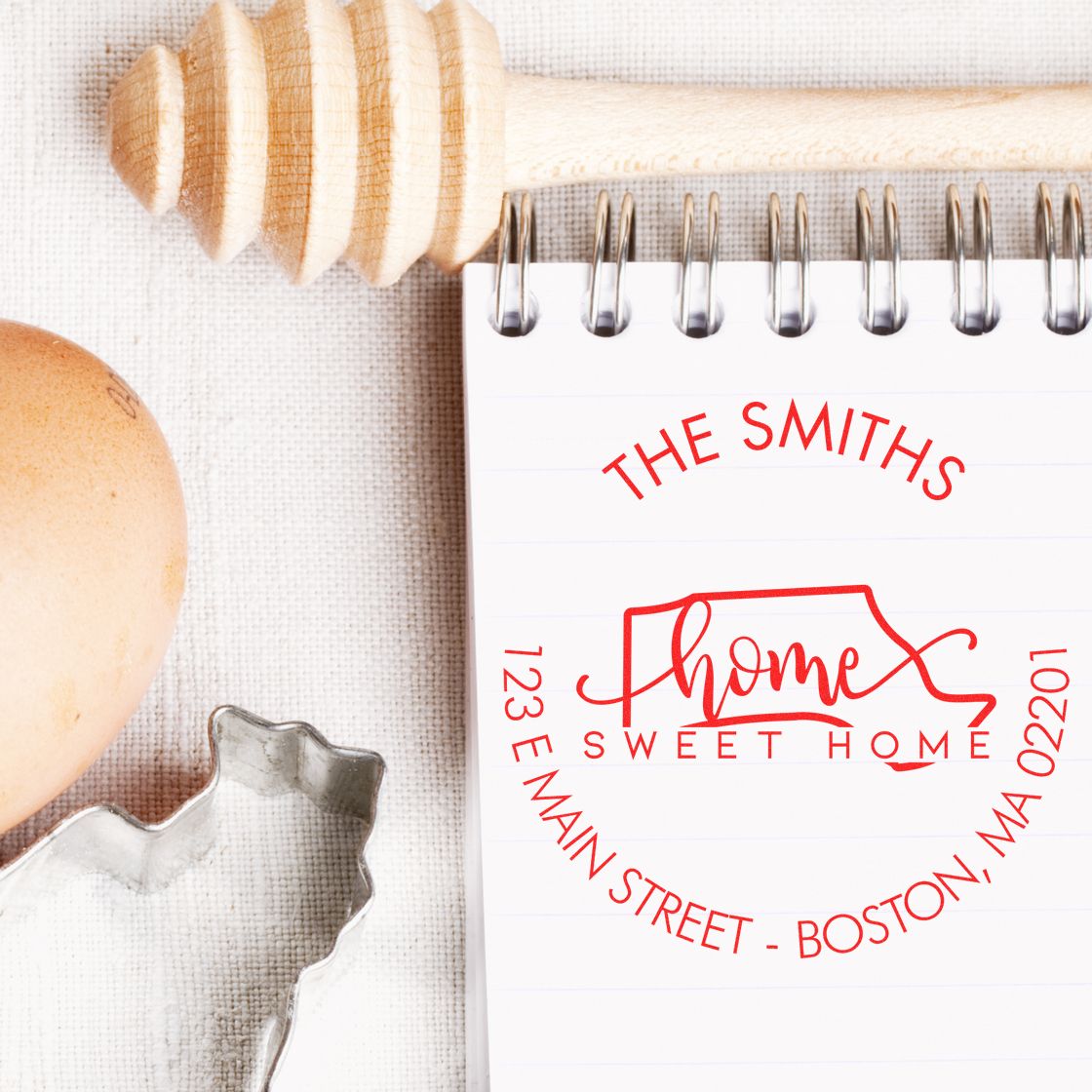 Wooden Handle Round Home Sweet Home for Massachusetts Customizable Mailing Address Rubber Stamp - Engineer Seal Stamps