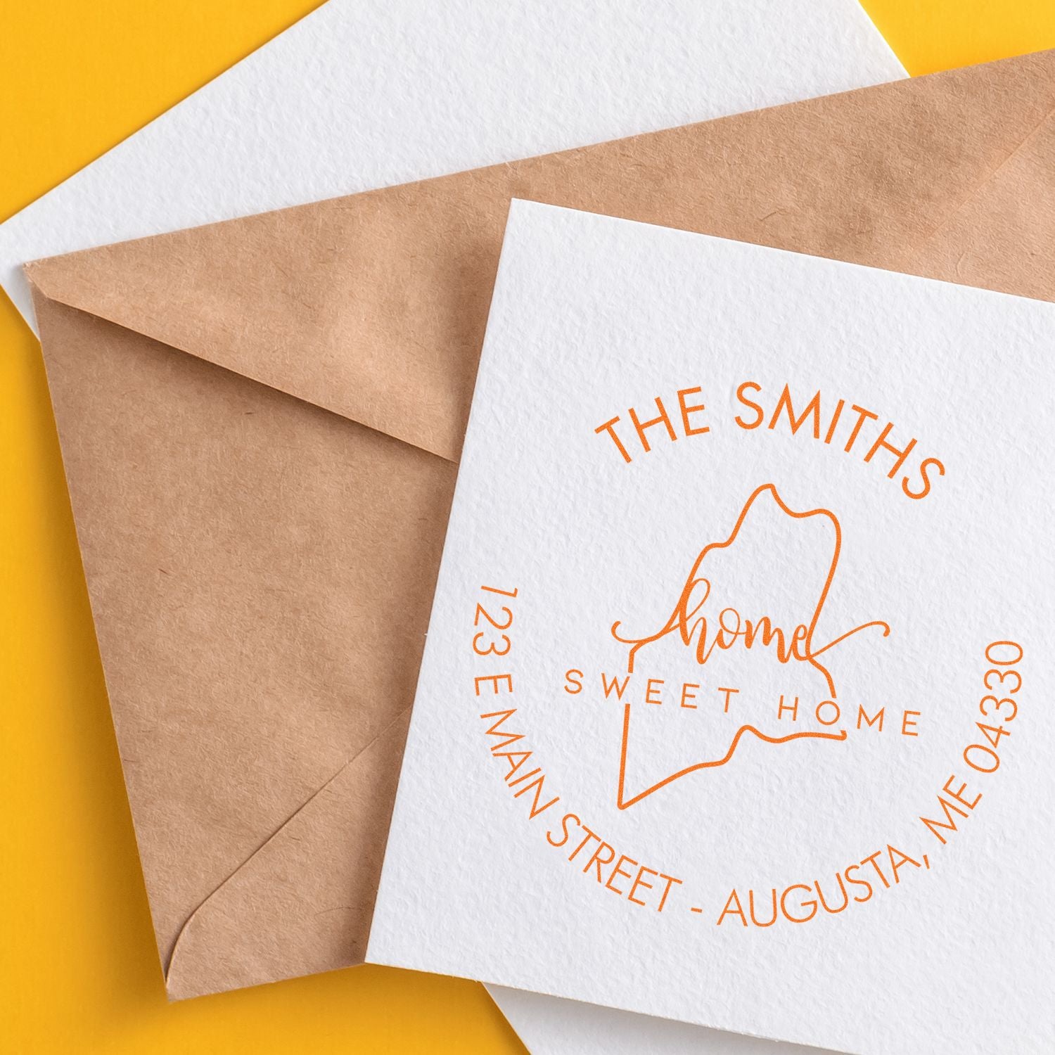 Wooden Handle Round Home Sweet Home for Maine Customizable Mailing Address Rubber Stamp - Engineer Seal Stamps