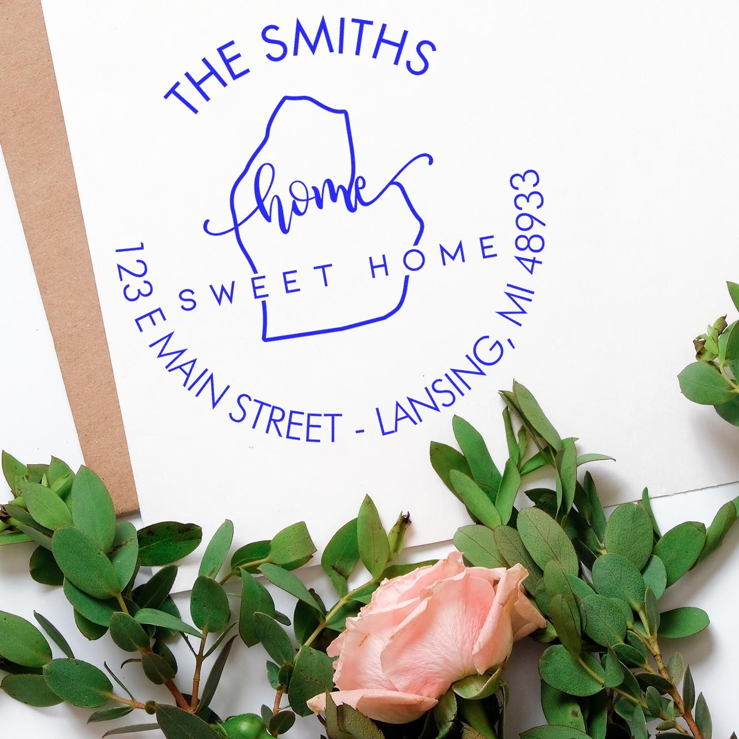 Slim Home Sweet Home for Michigan Personalized Mailing Address Pre-Inked Stamp - Engineer Seal Stamps