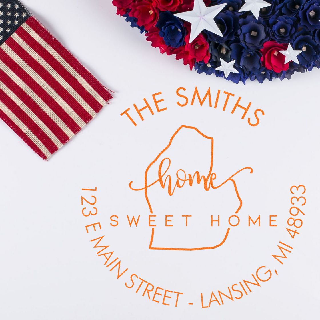 Self-Inking Round Home Sweet Home for Michigan Custom New Address Stamper - Engineer Seal Stamps