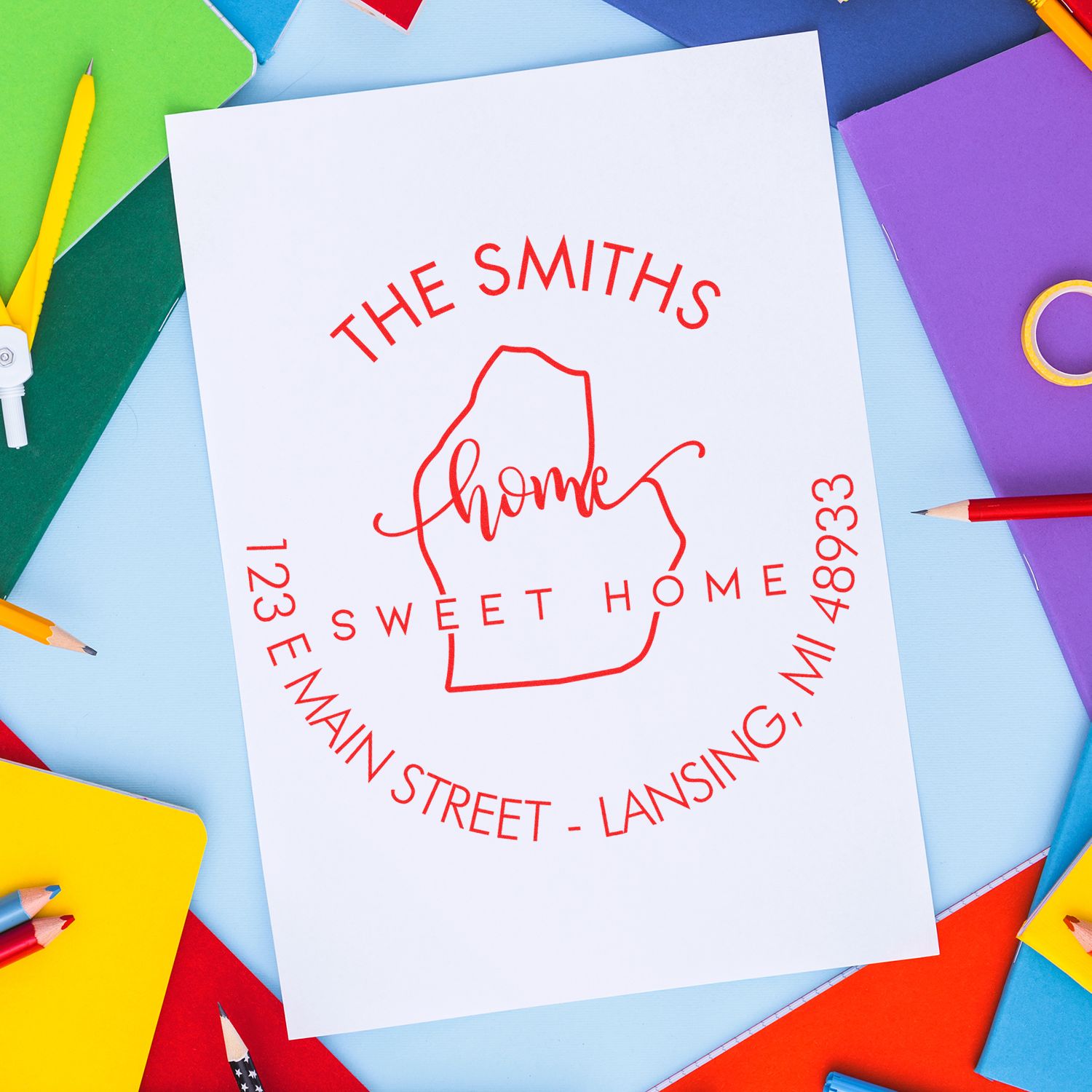 Round PSI Home Sweet Home for Michigan Custom Address Label Stamp - Engineer Seal Stamps