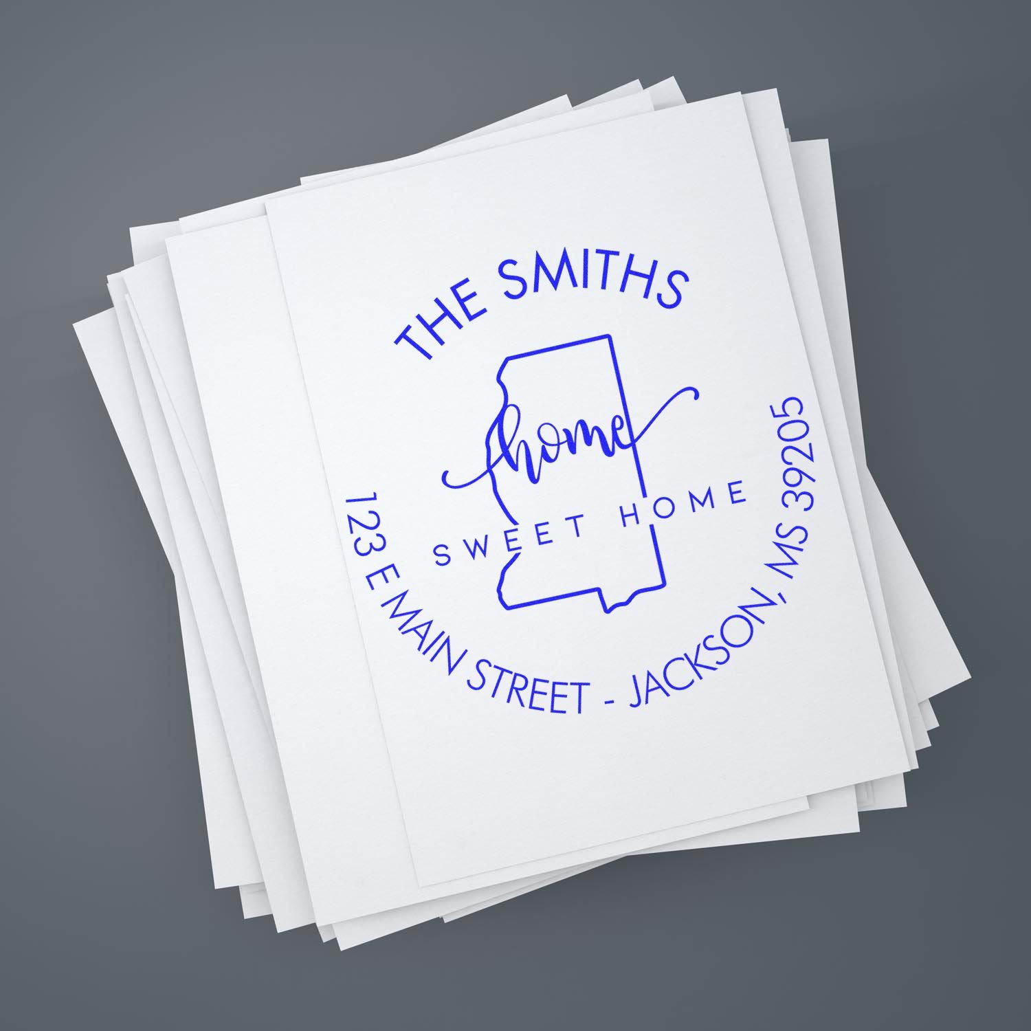 Slim Home Sweet Home for Mississippi Personalized Mailing Address Pre-Inked Stamp - Engineer Seal Stamps